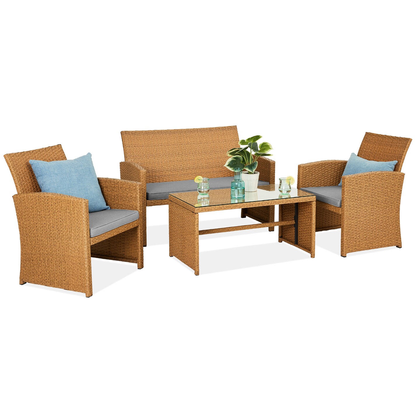 Best Choice Products 4-Piece Outdoor Wicker Patio Conversation Furniture Set w/ Table, Cushions