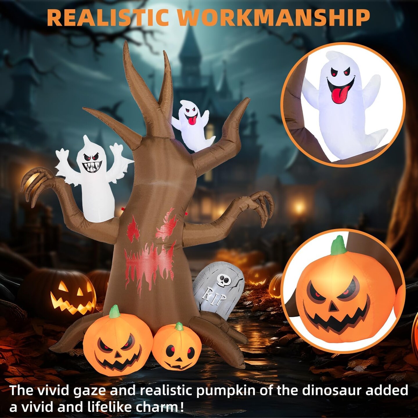 8FT Halloween Inflatable Scary Tree Decoration with Built-in LED Lights