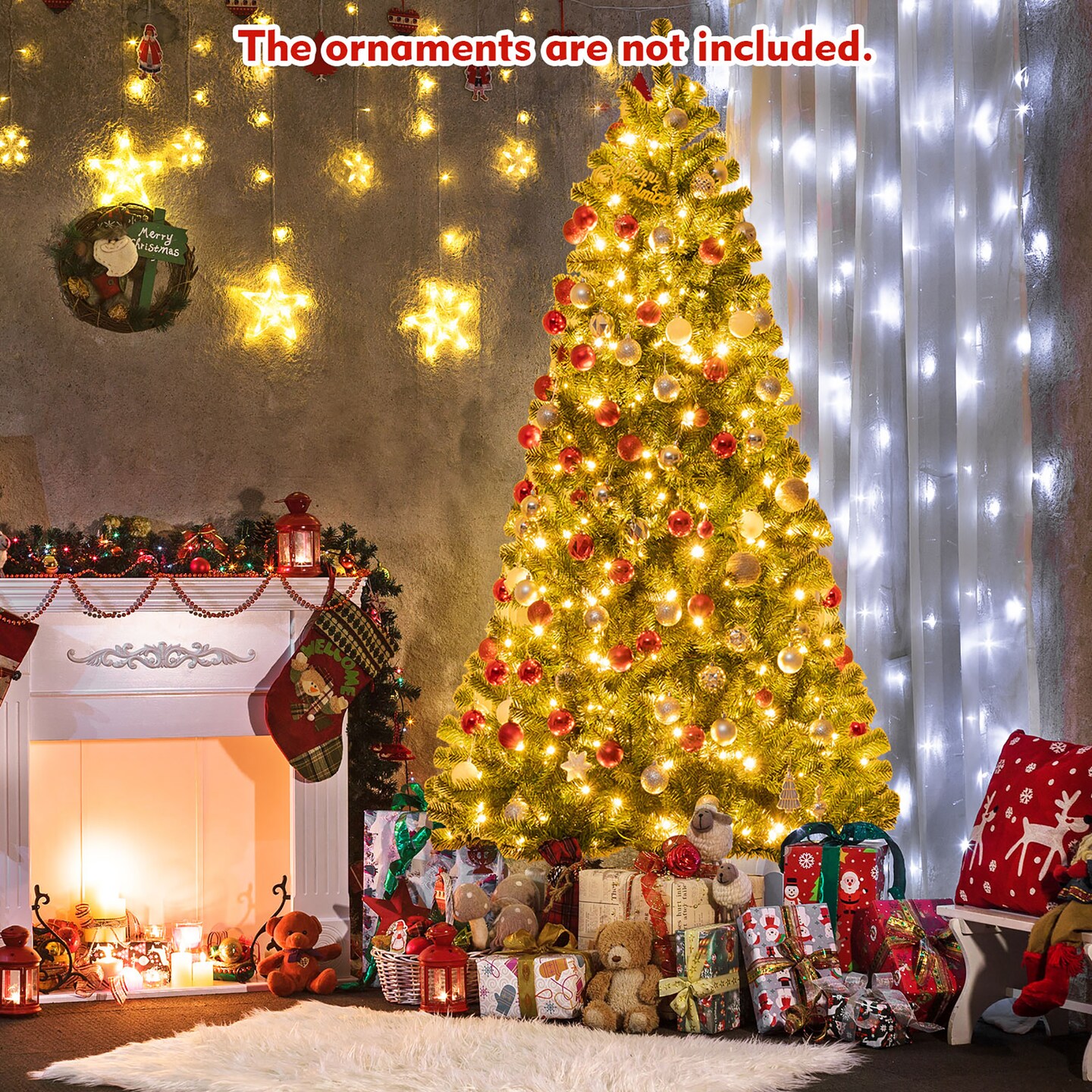 Costway 6/7/8 ft Pre-lit Hinged Christmas Tree with Remote Control &#x26; 9 Lighting Modes