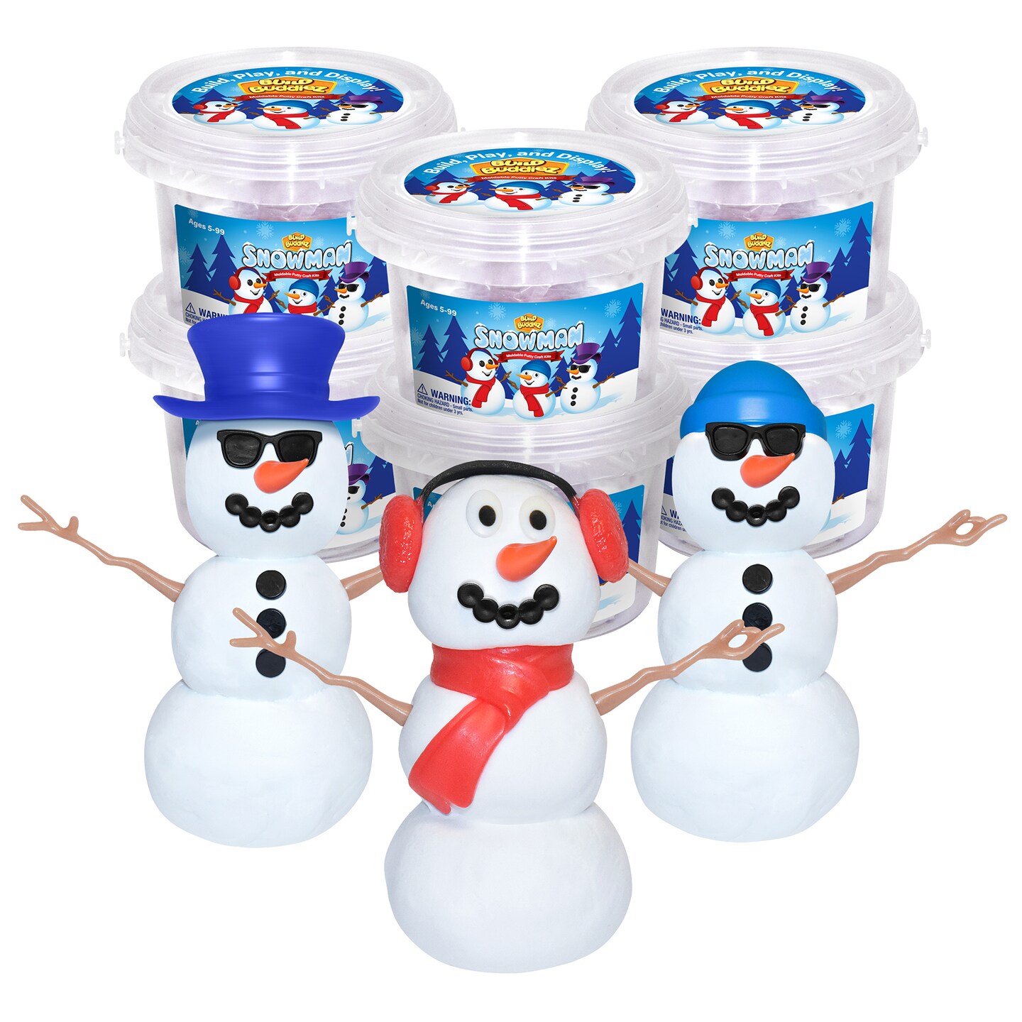 Build Buddiez: Snowman Craft Kit 6 Pack – Build-Play-Display, Customize 6 Putty Snowmen, Winter-Christmas-Holiday Parties, Stocking Stuffer, Kids 5+