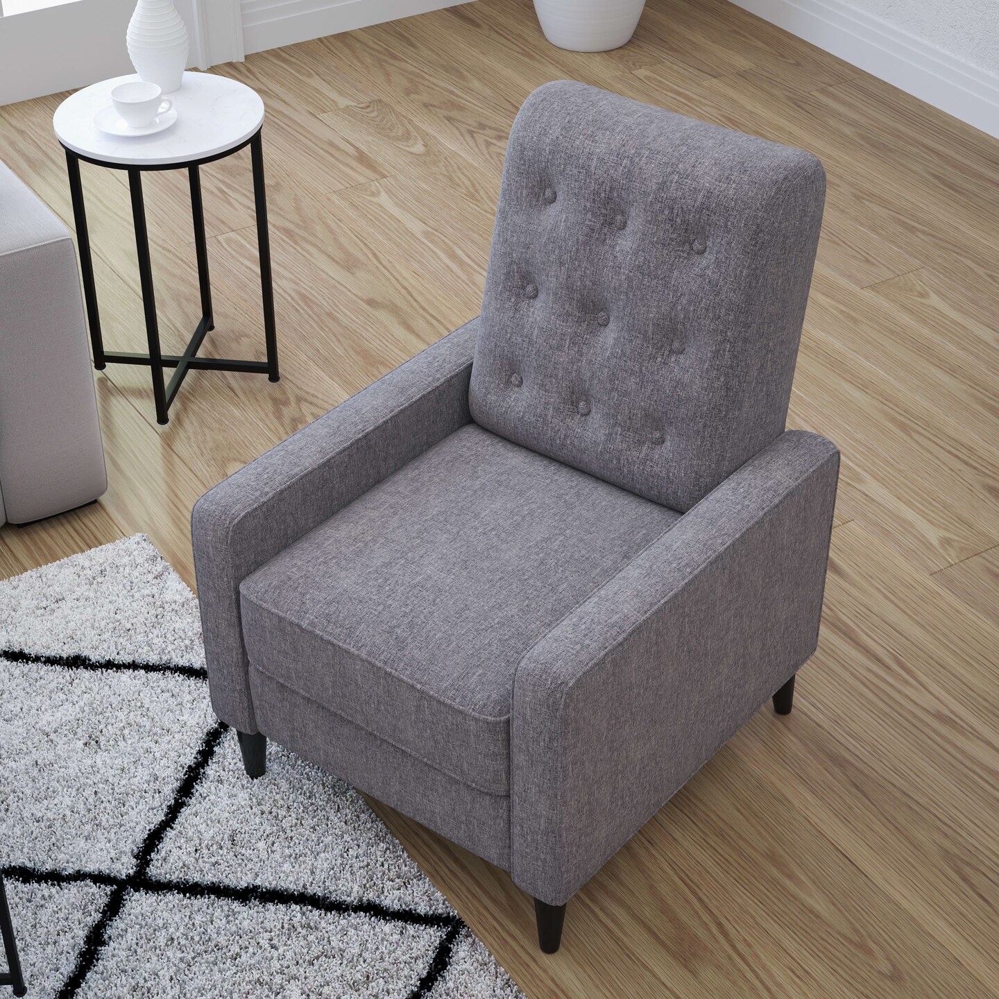 Merrick Lane Darcy Recliner Chair Mid-Century Modern Faux Leather Tufted Upholstery Ergonomic Push Back Living Room Recliner