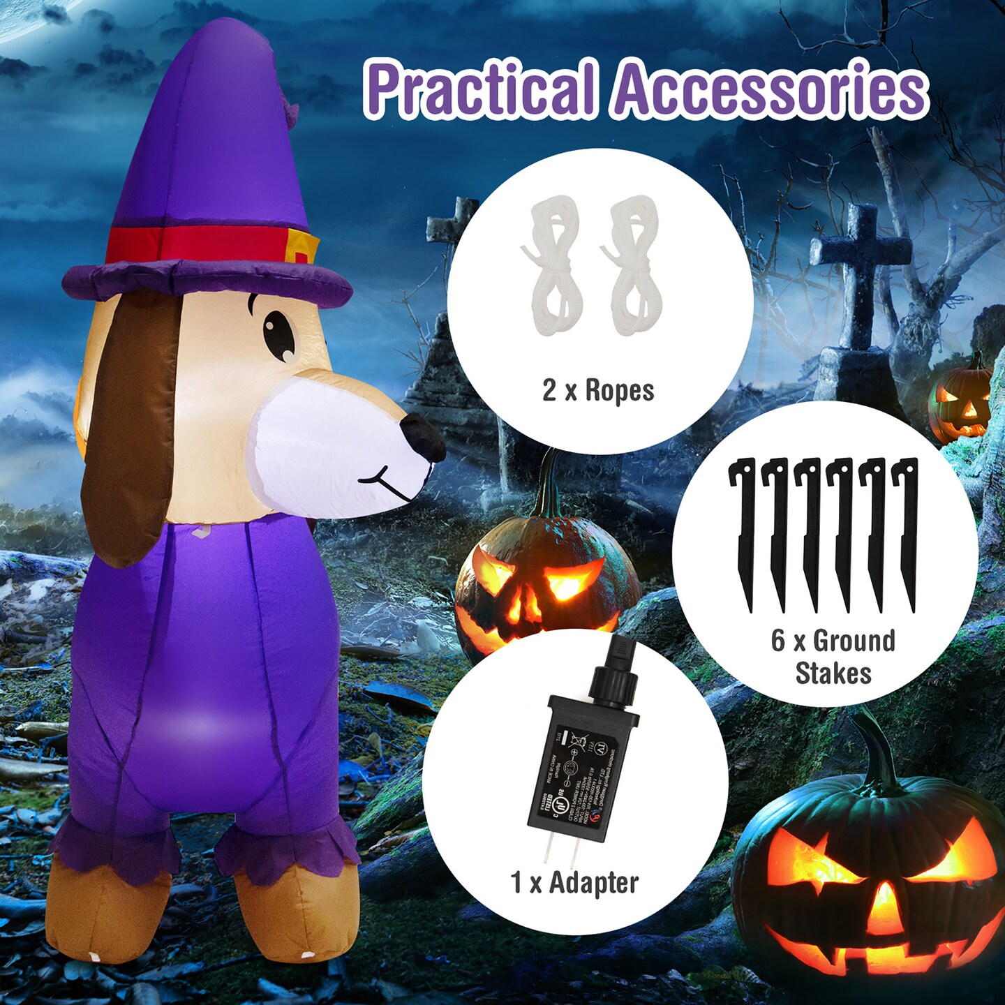 Costway 5 FT Long Halloween Inflatable Dachshund Dog with Pumpkin Self Inflating Yard
