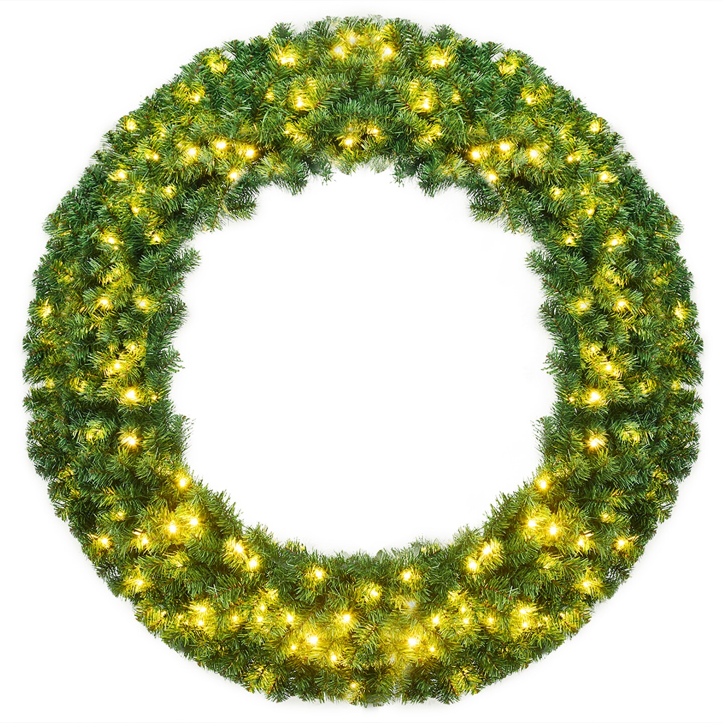 Costway 48&#x27;&#x27; Pre-lit Cordless Artificial Christmas Wreath 714 Tips w/ 200 LED Light&#x26;Timer