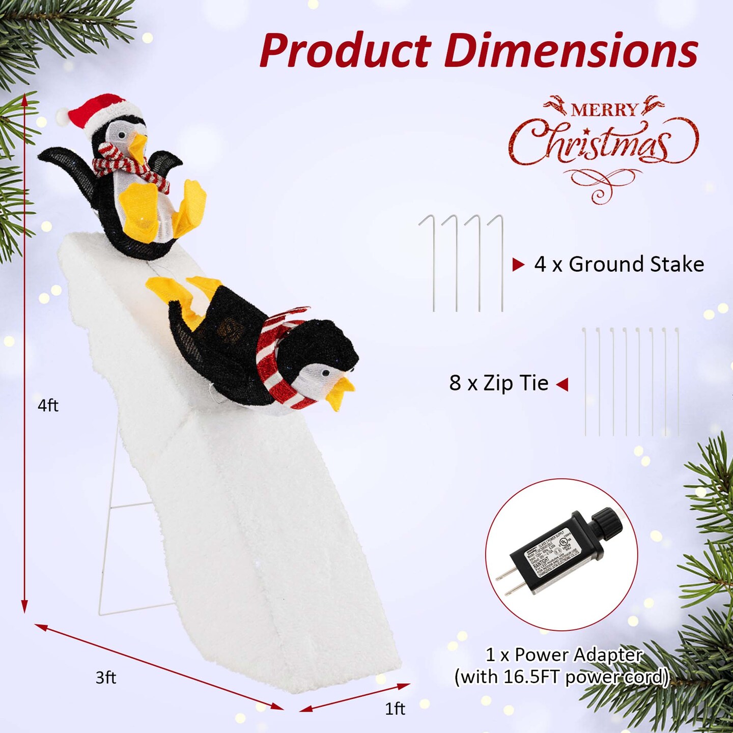 Costway 4FT Pre-Lit Christmas Penguin Ice Skating Decoration with Snowy Slide &#x26; LED Lights