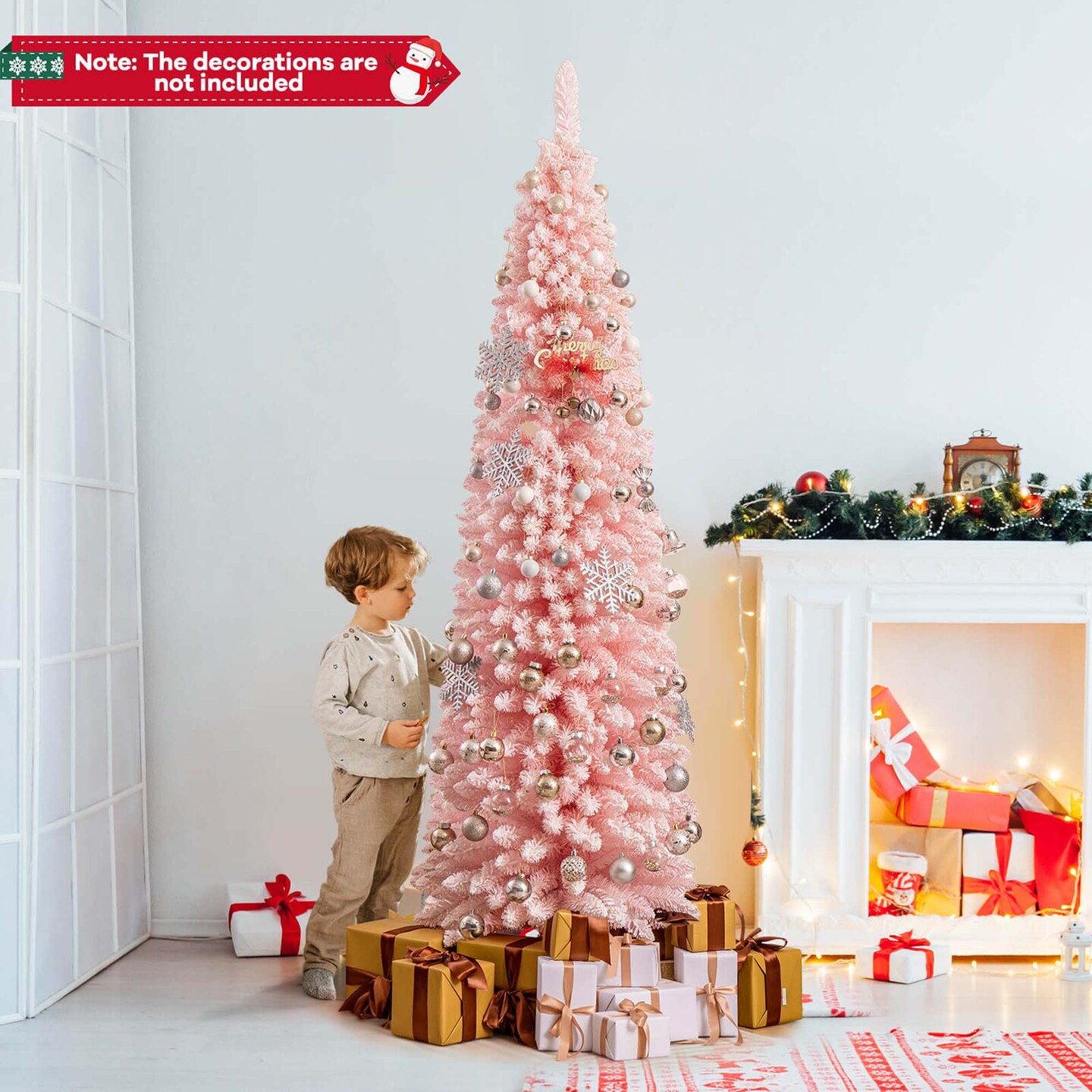 Costway 5/6/7/8 FT Artificial Pink Christmas Tree with 328/460/635/1000 Branch Tips Folding Metal Stand
