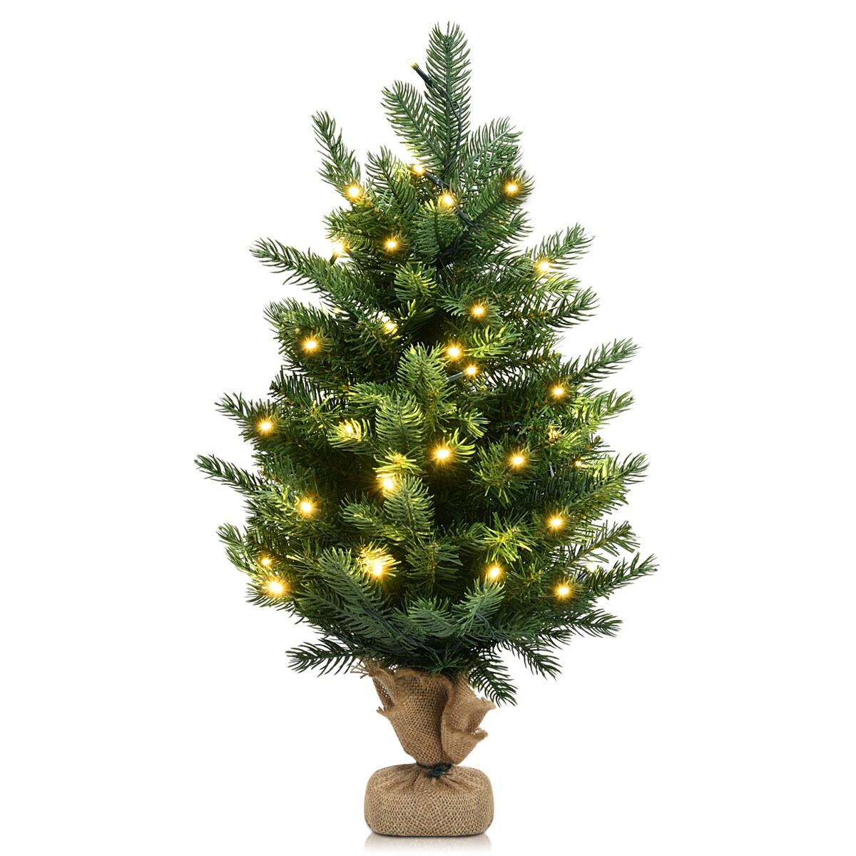 Costway 2 FT Pre-Lit Tabletop Fir Christmas Tree 35 LED Lights Timer