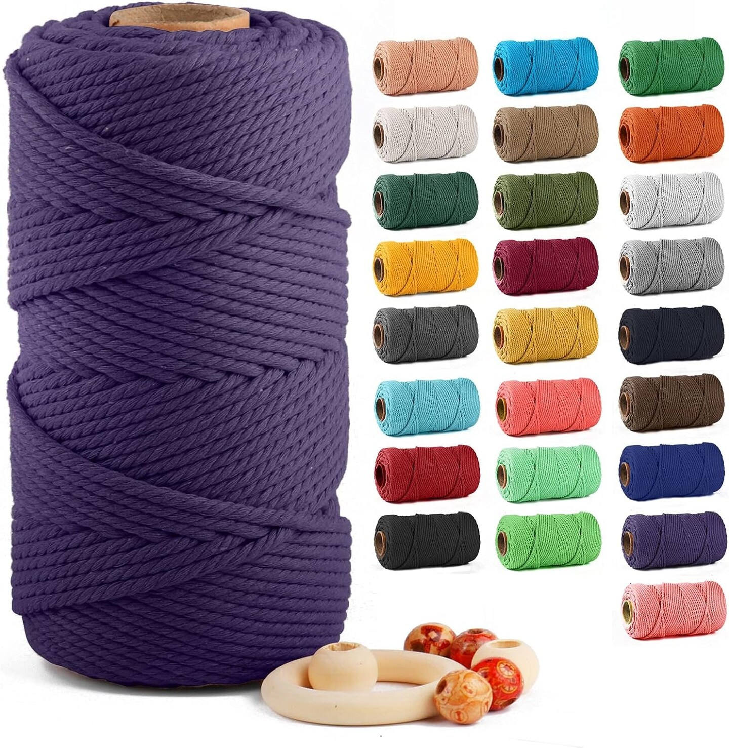 Macrame Cotton Cord 5Mm X 109 Yards,  100% Natural Handmade Colorful 4 Strands Twisted Braided Cotton Rope for Wall Hanging Plant Hangers Gift Wrapping Tapestry DIY Crafts(100M,White)
