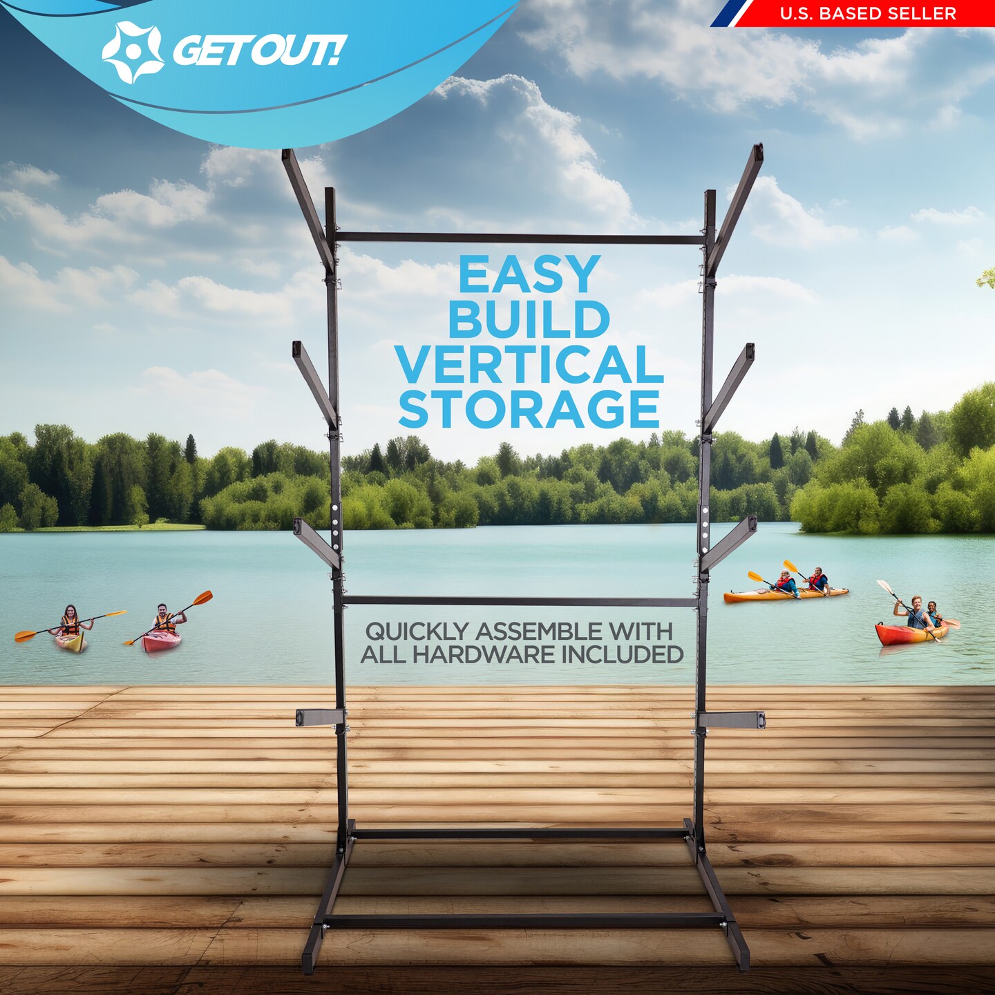 Get Out! Kayak Stand 420lb - 4 Tier Free Standing Paddle Board Dock Storage Rack