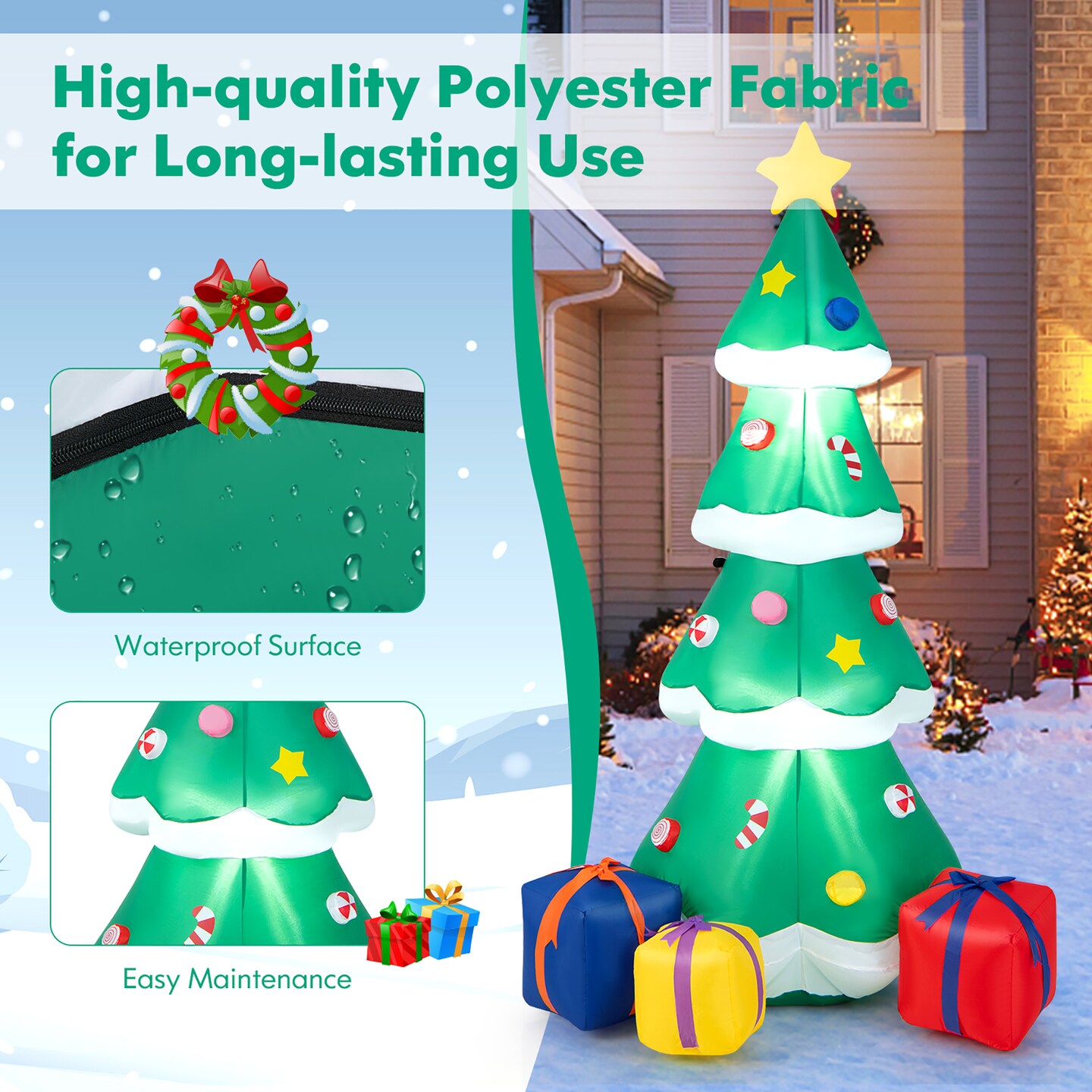 Costway 6 FT Inflatable Christmas Tree Blow-up Xmas Tree Decoration with Gift Boxes