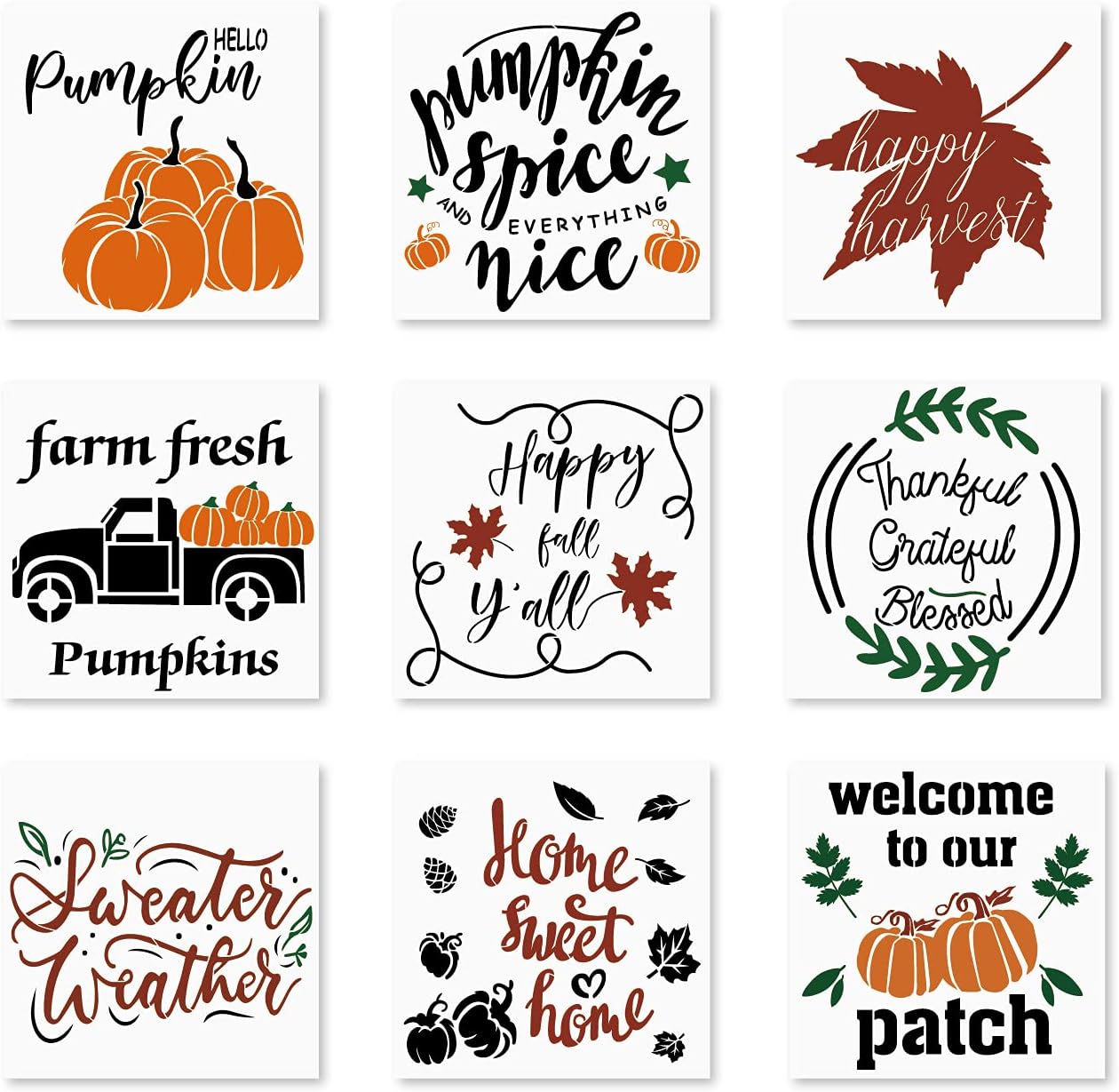 9 Pieces Reusable Thanksgiving Stencils for Painting on Wood