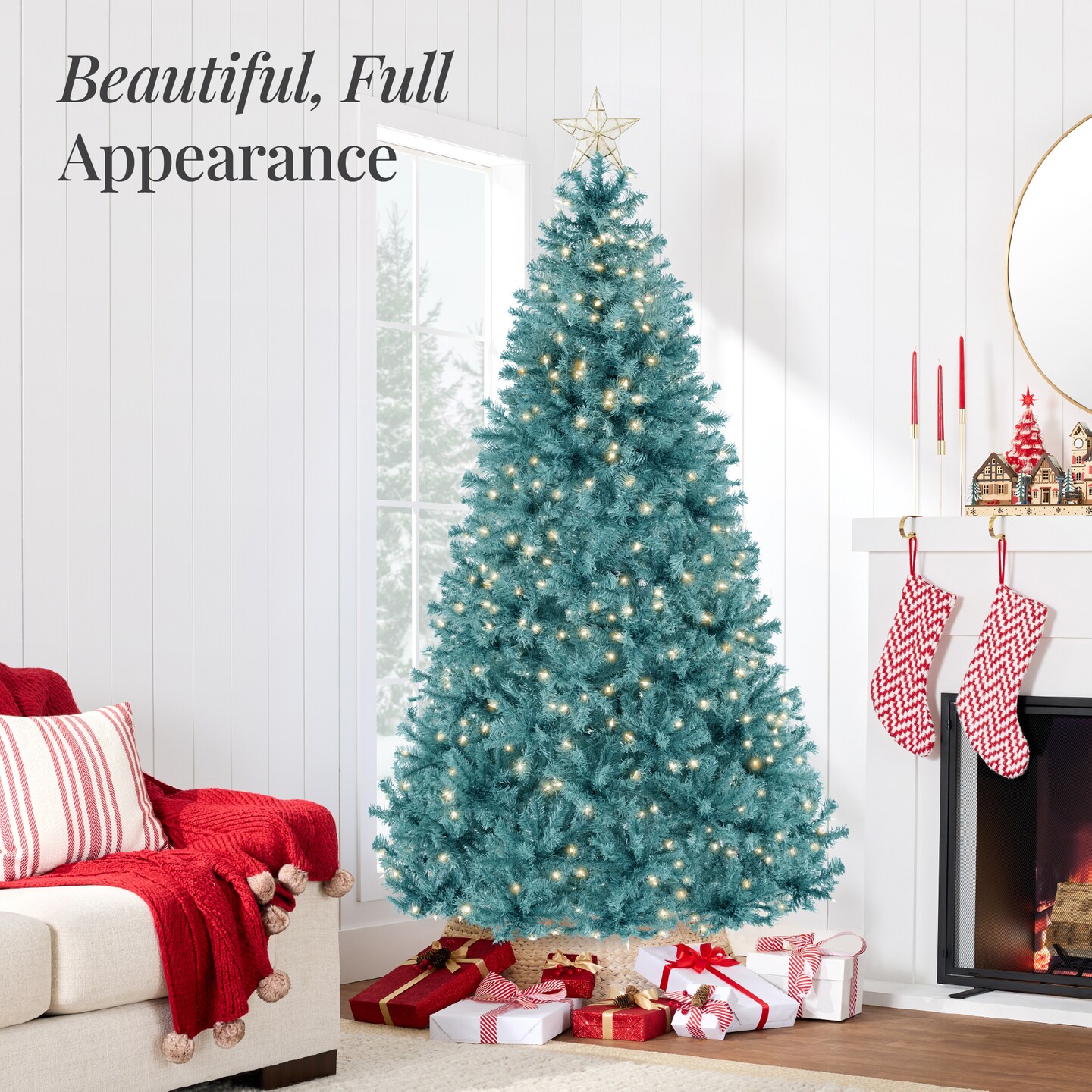 Best Choice Products Pre-Lit Peacock Blue Christmas Tree, Artificial Full Holiday Decoration w/ Incandescent Lights