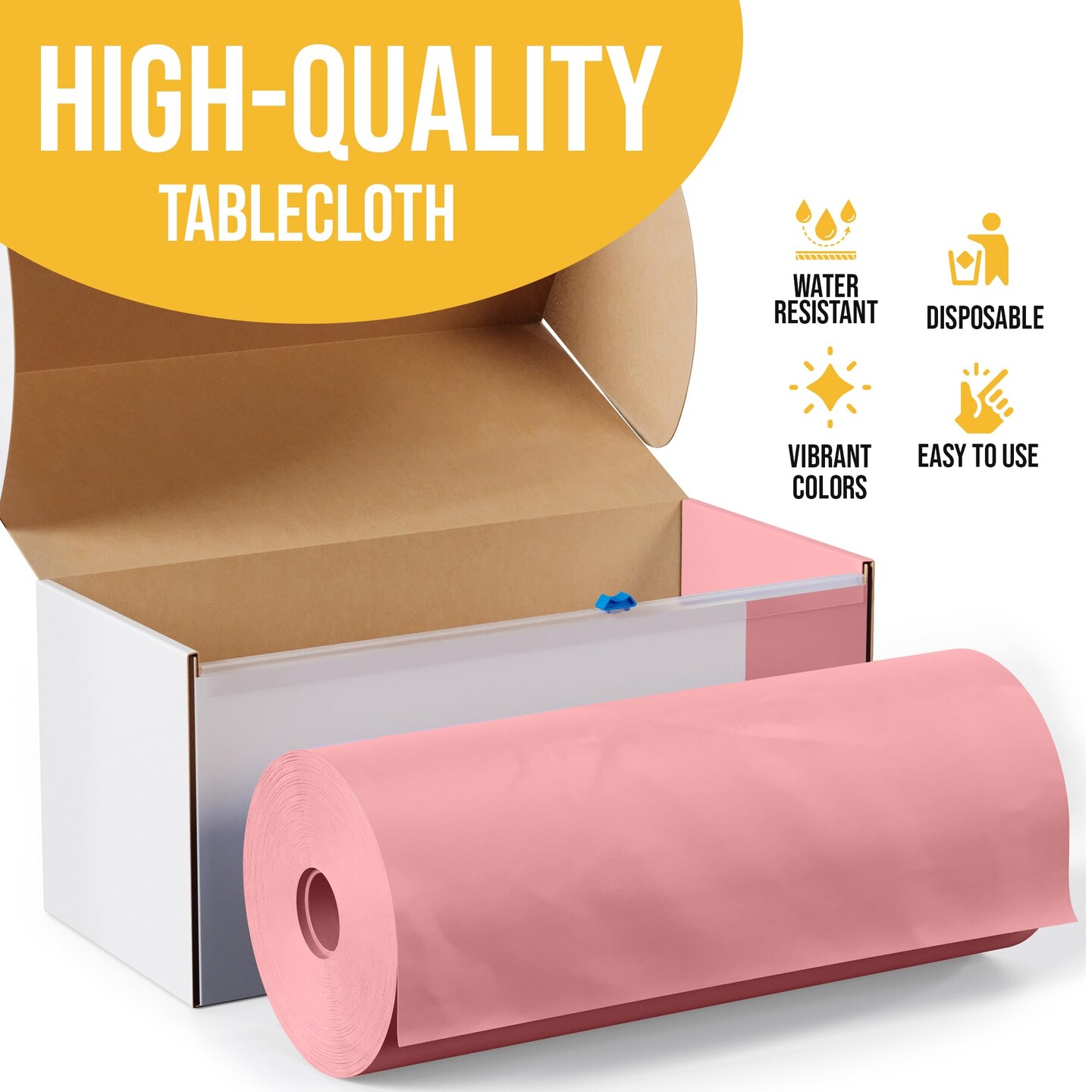 Exquisite Party Solids 54&#x22; x 100&#x27; Plastic Table Cover Roll with Slide Cutter &#x2013; Cut-to-Size Dispenser Box &#x2013; Makes Up to 36 Disposable 8&#x27; Rectangle Tablecloths