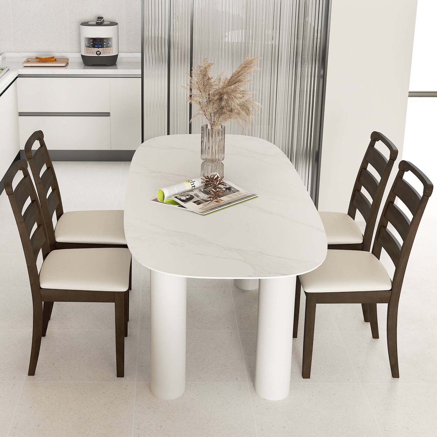 Costway Modern Dining Chair Set of 2/4 Upholstered Farmhouse Chairs with Rubber Wood Frame