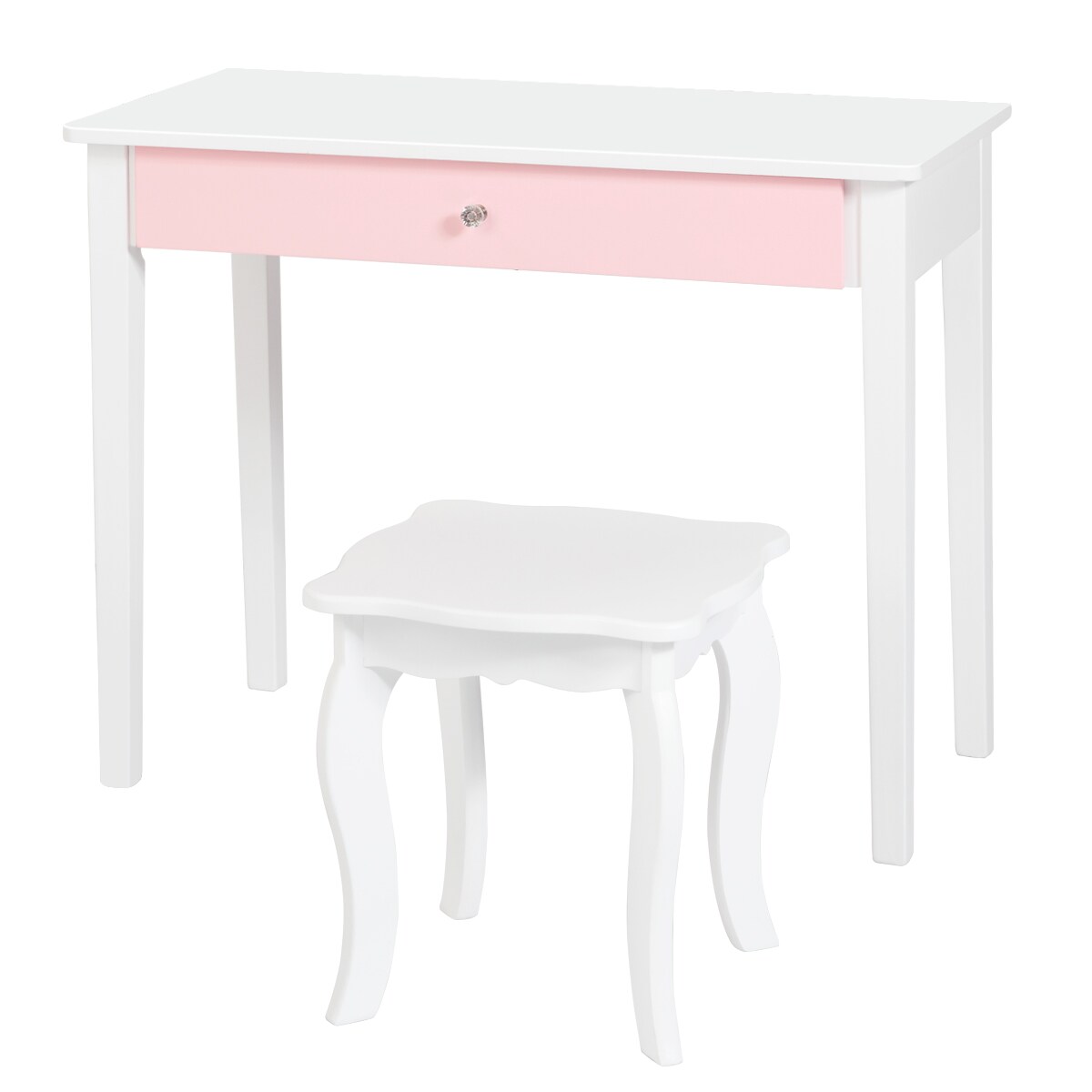 Costway Kids Vanity Set Princess Makeup Dressing Play Table Set W/Mirror White\ Pink