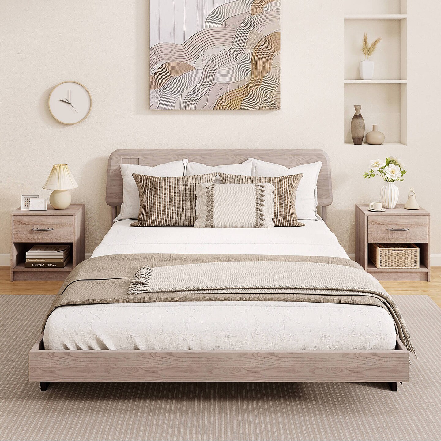 Costway Modern Nightstand Bedside Table with Drawer Open Storage Shelf for Small Spaces Light Gray/Oak&White/Natural&White/Natural/White/Dark Gray/Brown