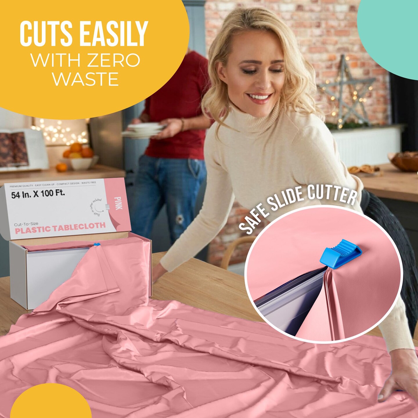 Exquisite Party Solids 54&#x22; x 100&#x27; Plastic Table Cover Roll with Slide Cutter &#x2013; Cut-to-Size Dispenser Box &#x2013; Makes Up to 36 Disposable 8&#x27; Rectangle Tablecloths