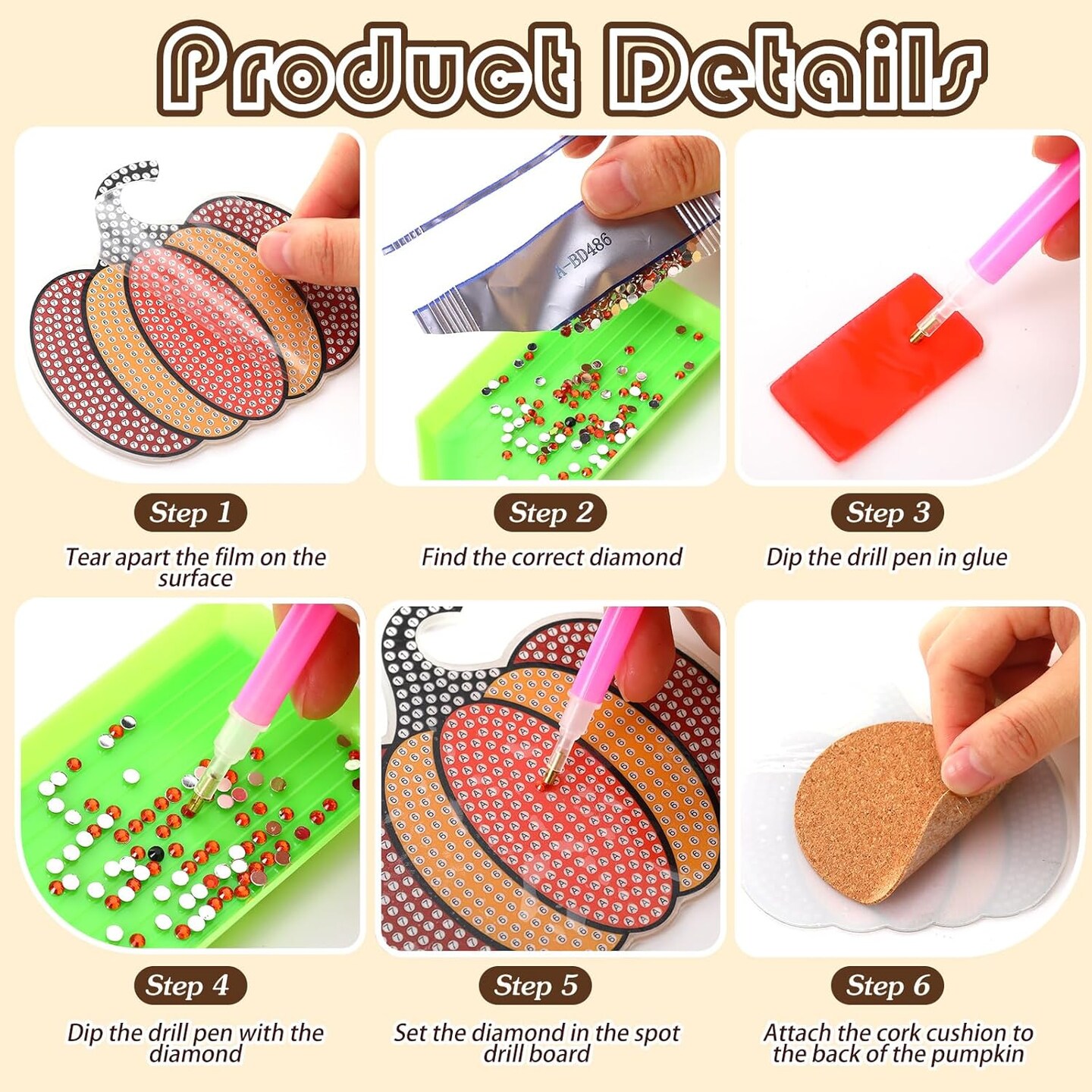 DIY Autumn Halloween Diamond Painting Coasters Kit for Beginner Adult