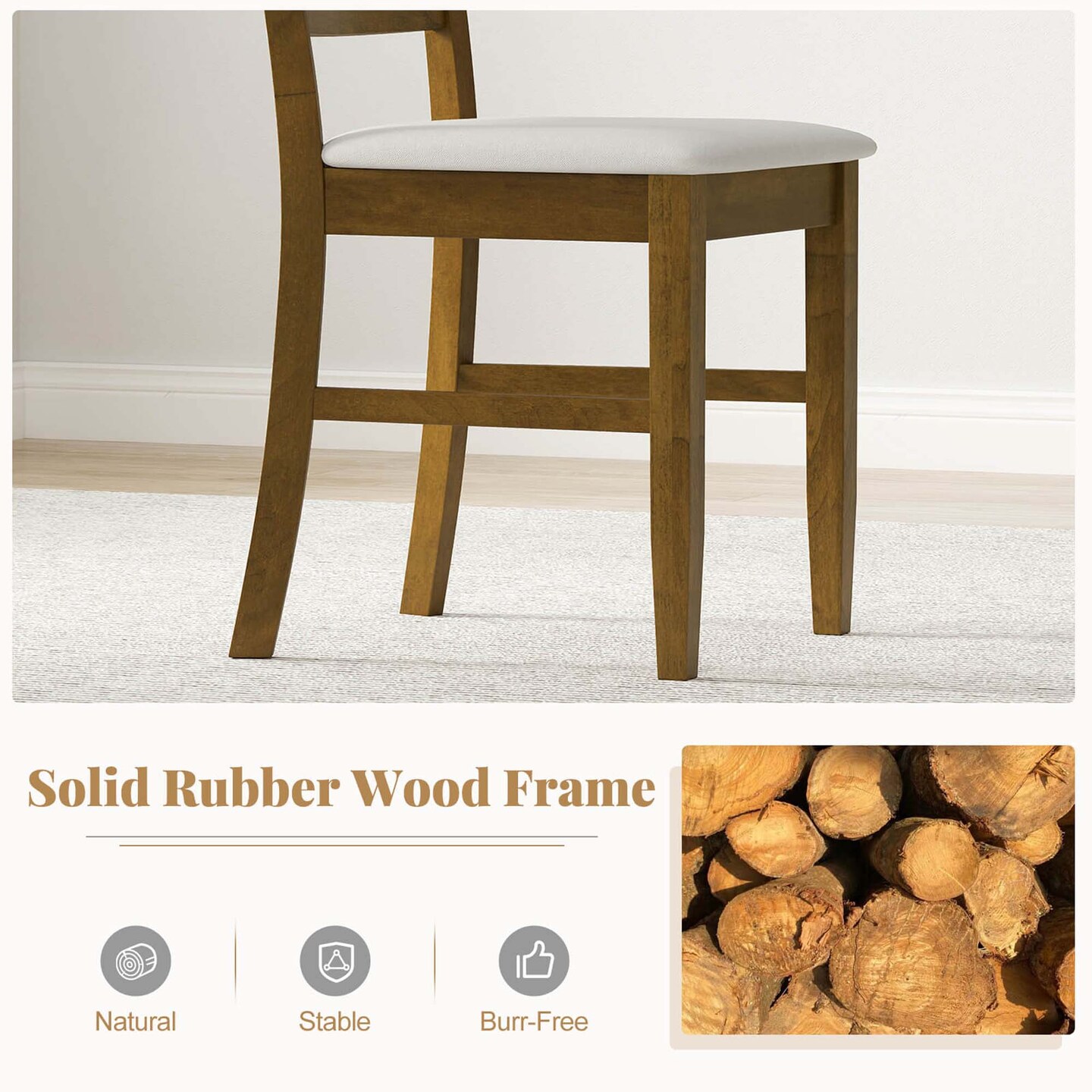 Costway Wood Dining Chairs Set of 2/4 Fabric Upholstered Side Chairs with Rubber Wood Frame