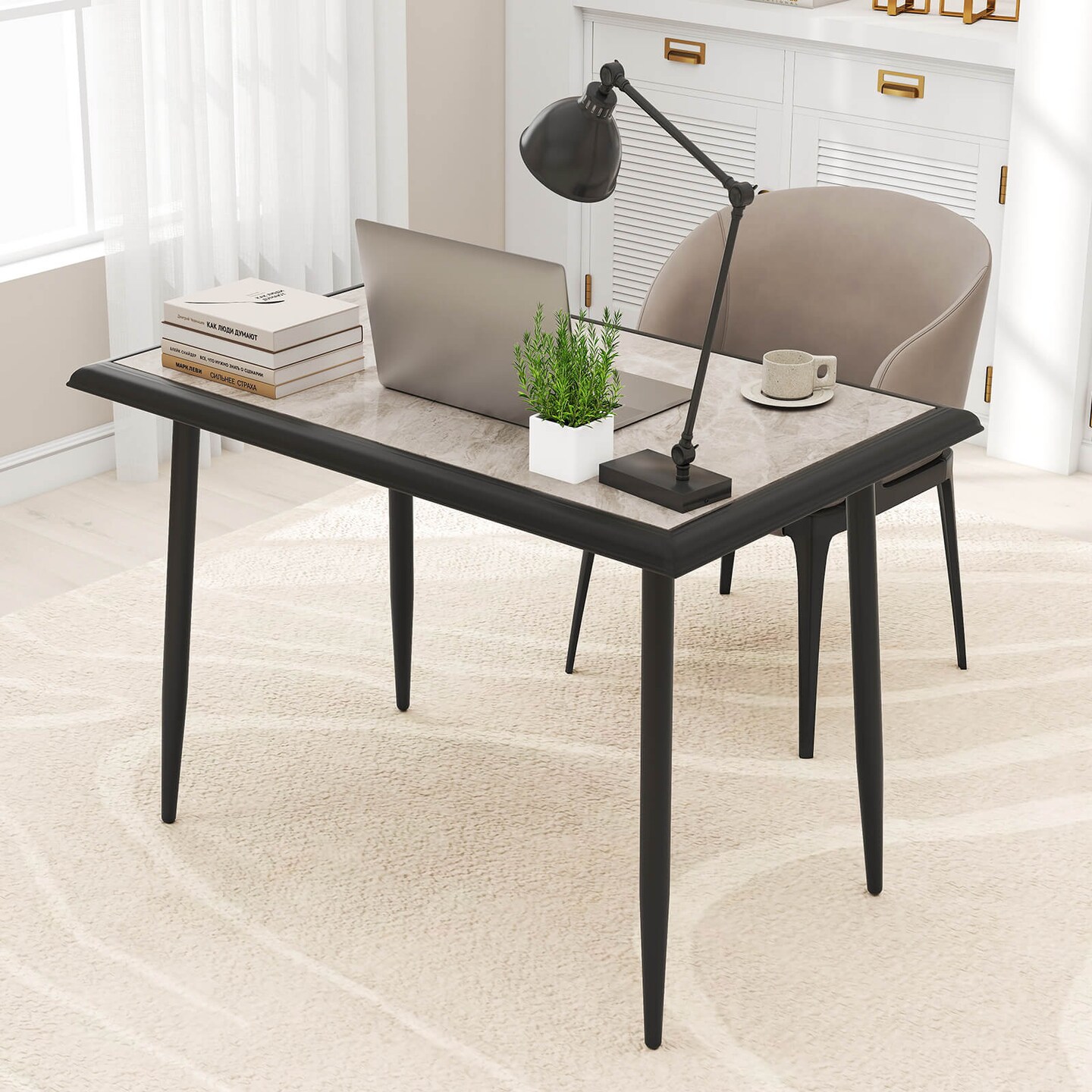 Costway 44" Rectangular Kitchen Table with Metal Frame Faux Marble Tabletop Dining Table