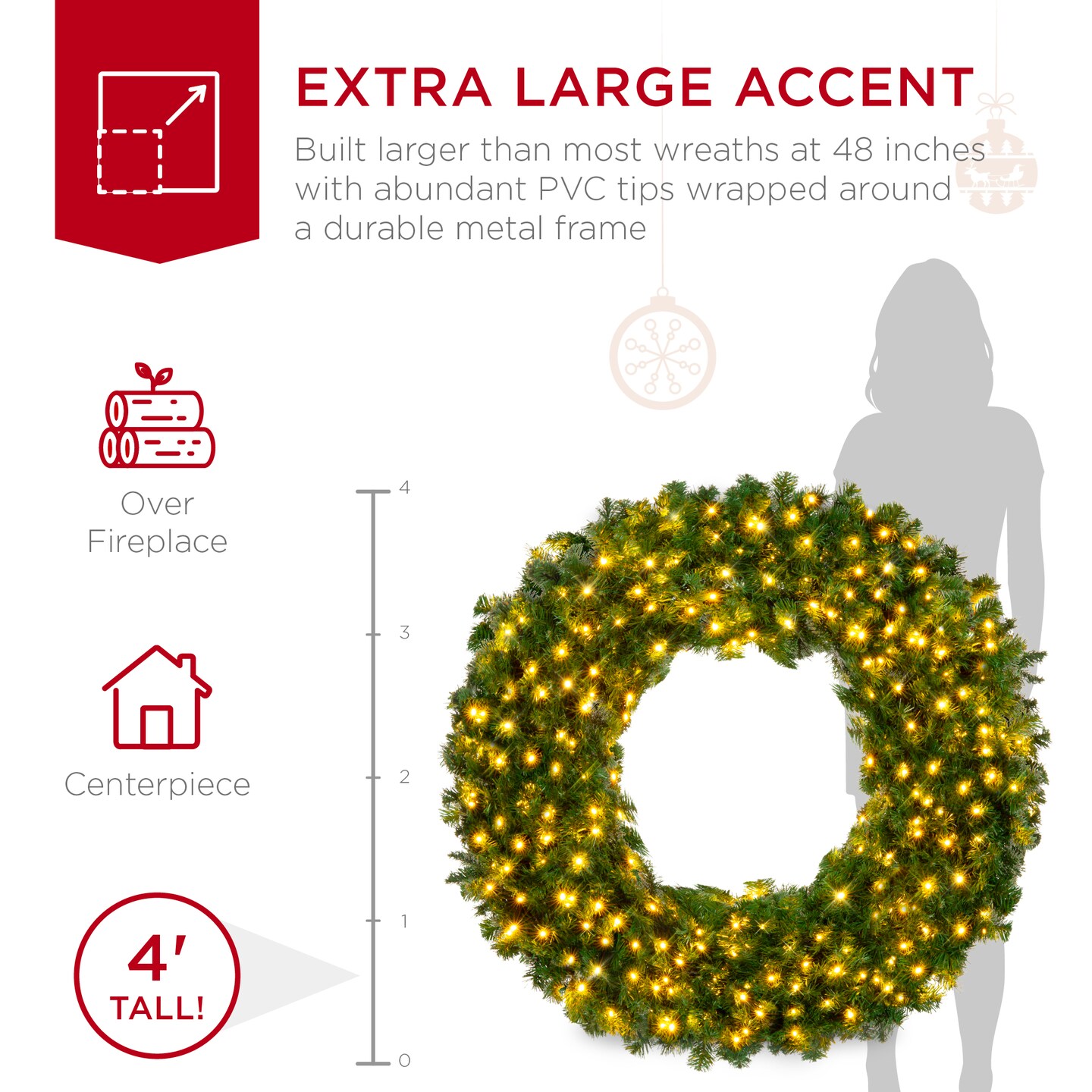 Best Choice Products Artificial Pre-Lit Fir Christmas Wreath Decoration w/ LED Lights