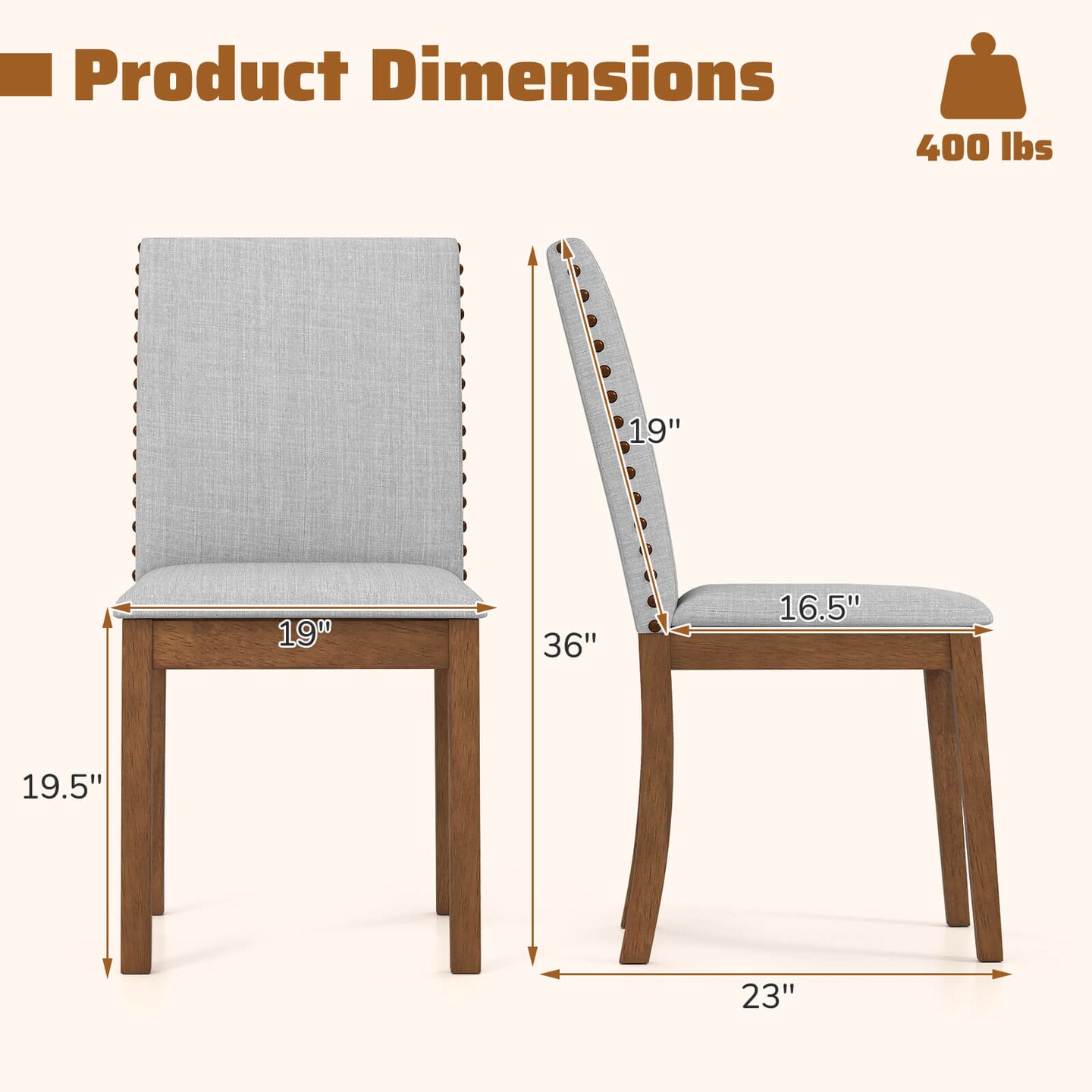 Costway Upholstered Dining Chairs Set of 2/4 with Nailhead Trim Rubber Wood Legs Padded Seat