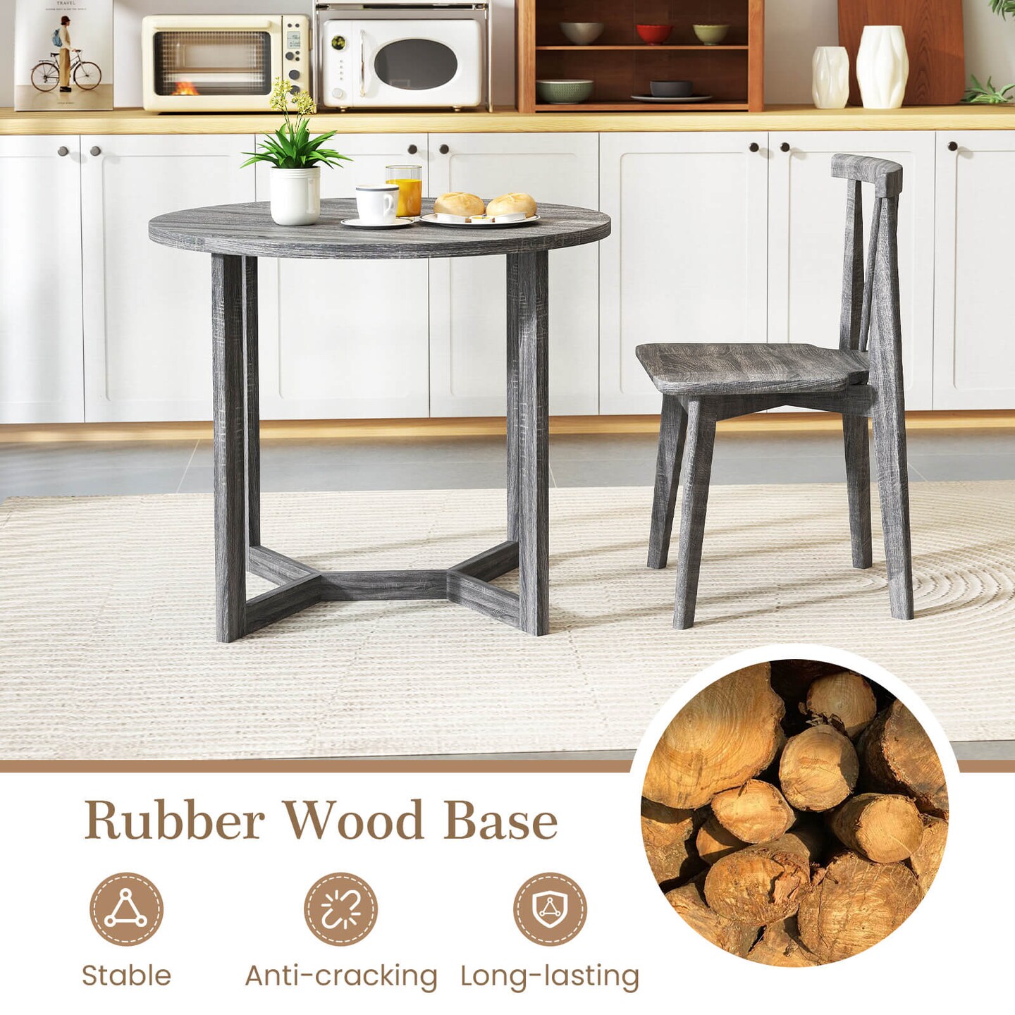 Costway 36 Inch Wood Dining Table for 2-4 People with Wing-shaped Pedestal Base Gray/Black