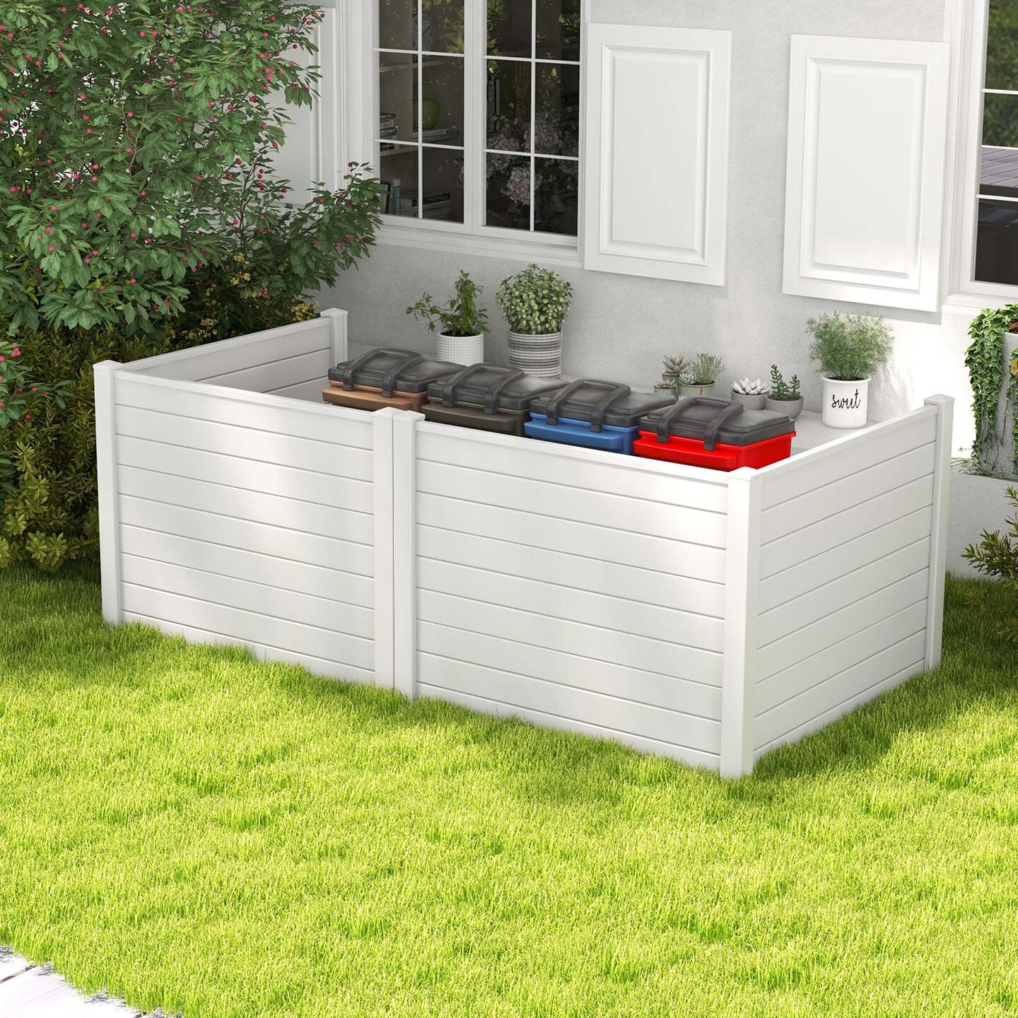 Costway 2 PCS 48"L x 37.5"H Air Conditioner Fence Screen Panel Kit with 3 Ground Stakes Black/White