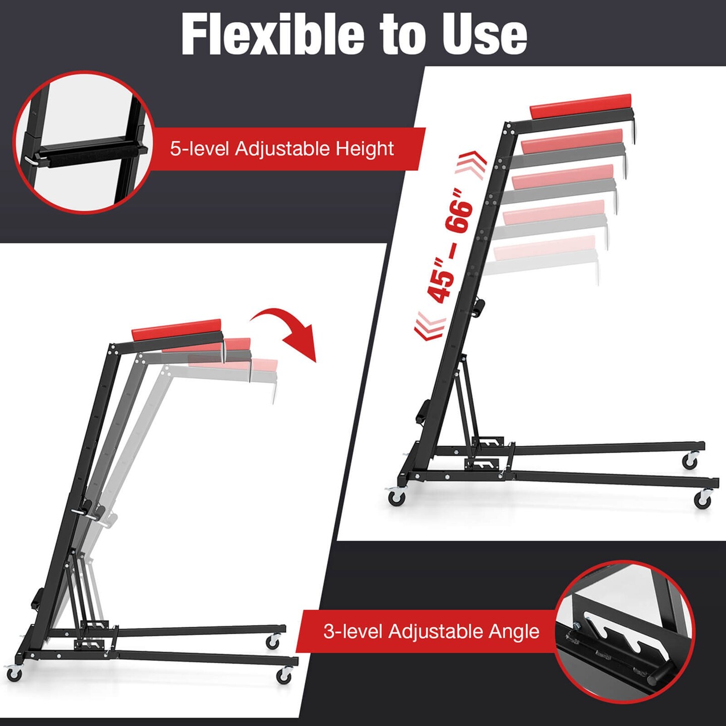 Costway Foldable Topside Automotive Engine Creeper with 45&#x22;-66&#x22; Adjustable Height