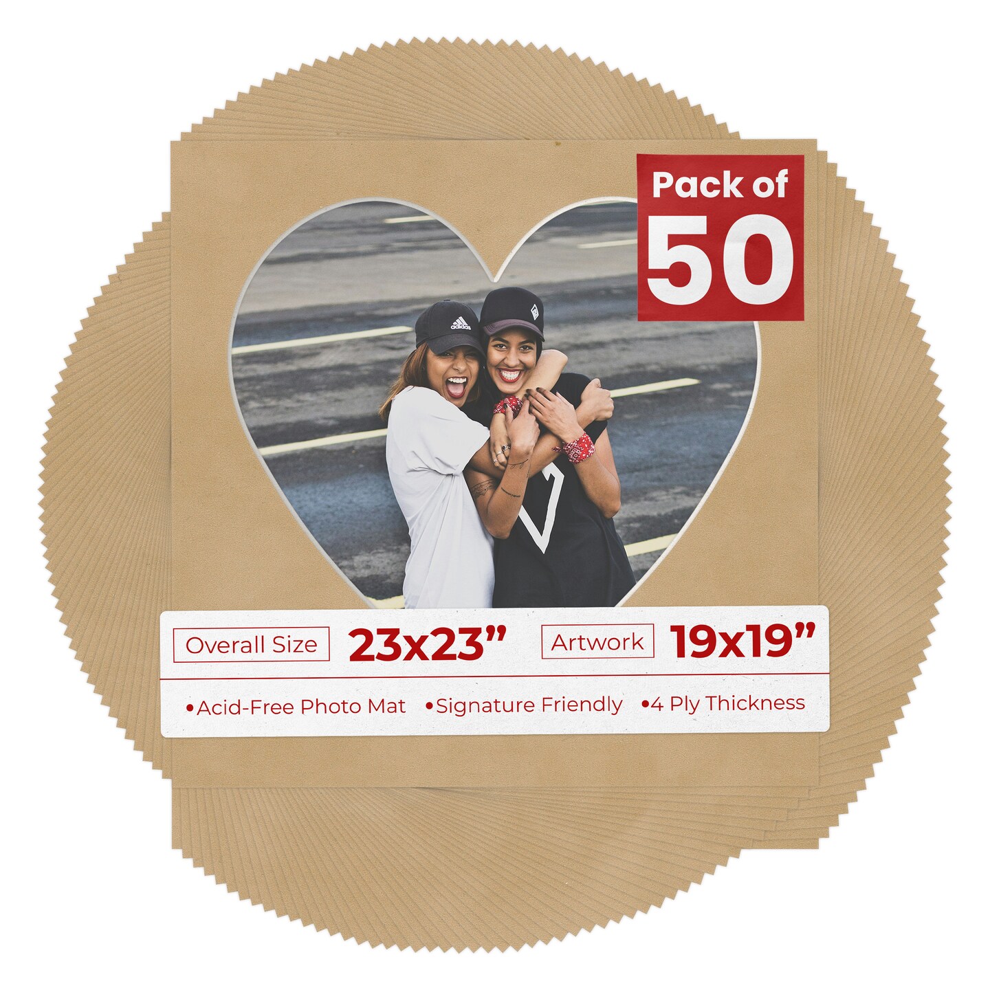 Beige Suede Mat Board for 23x23 Frames - Heart Opening for 19x19 Photos