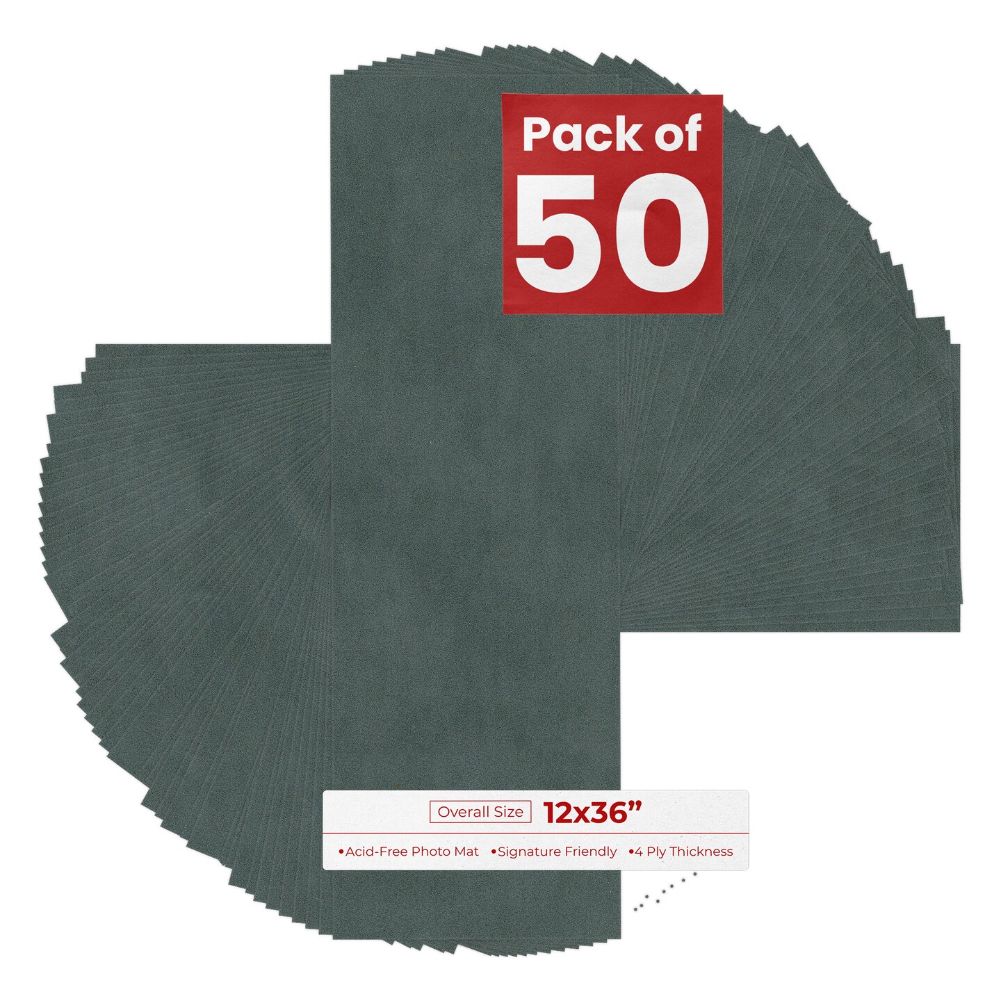 Dark Grey Suede 12x36 Uncut Mat Board - Blank Sheets, No Opening