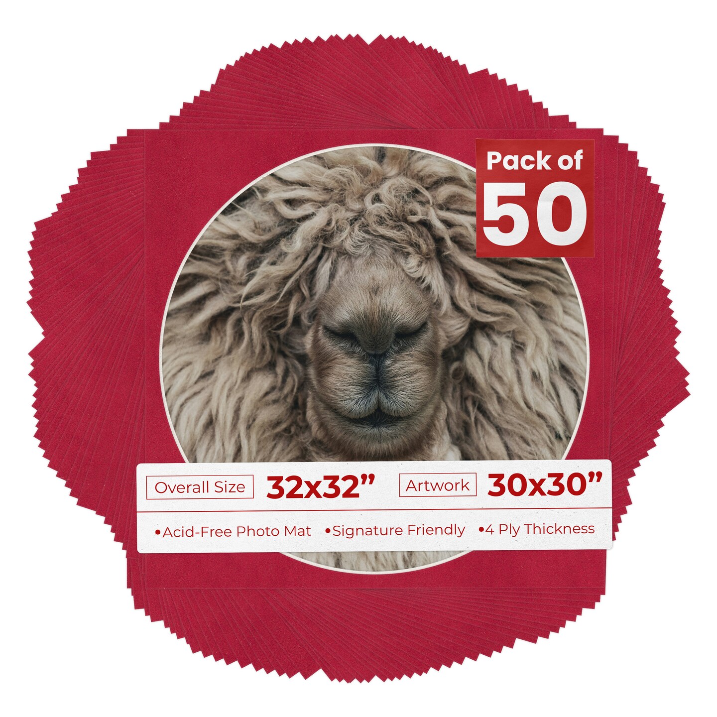 Red Suede Mat Board for 32x32 Frames - Circle Opening for 30x30 Photos