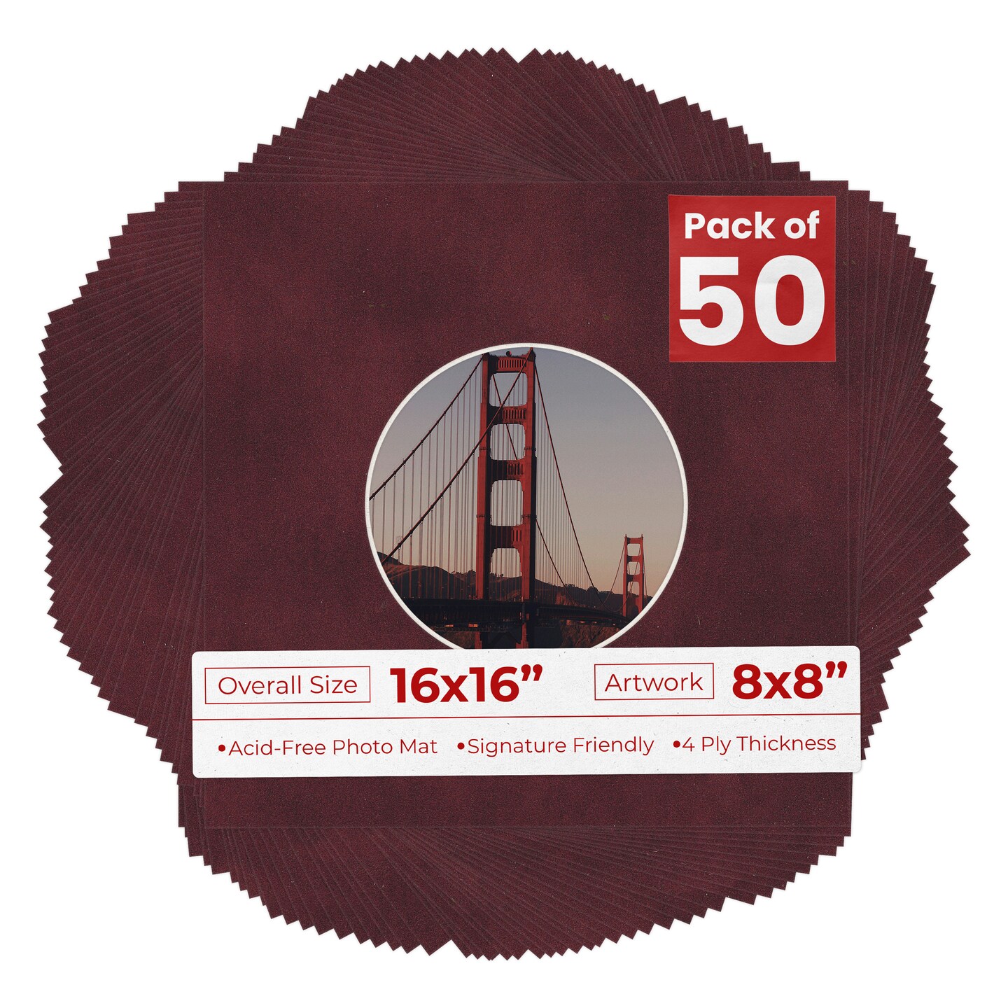 Dark Red Suede Mat Board for 16x16 Frames - Circle Opening for 8x8 Photos