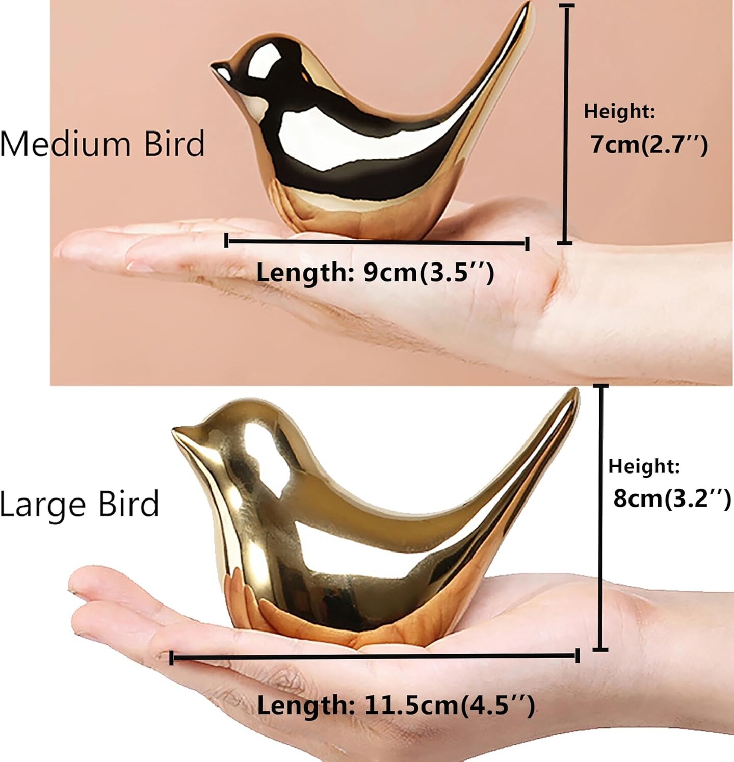 Small Gold Bird Statues – Modern Decorative Figurines for Living Room, Bedroom, Office Desk & Cabinet Décor