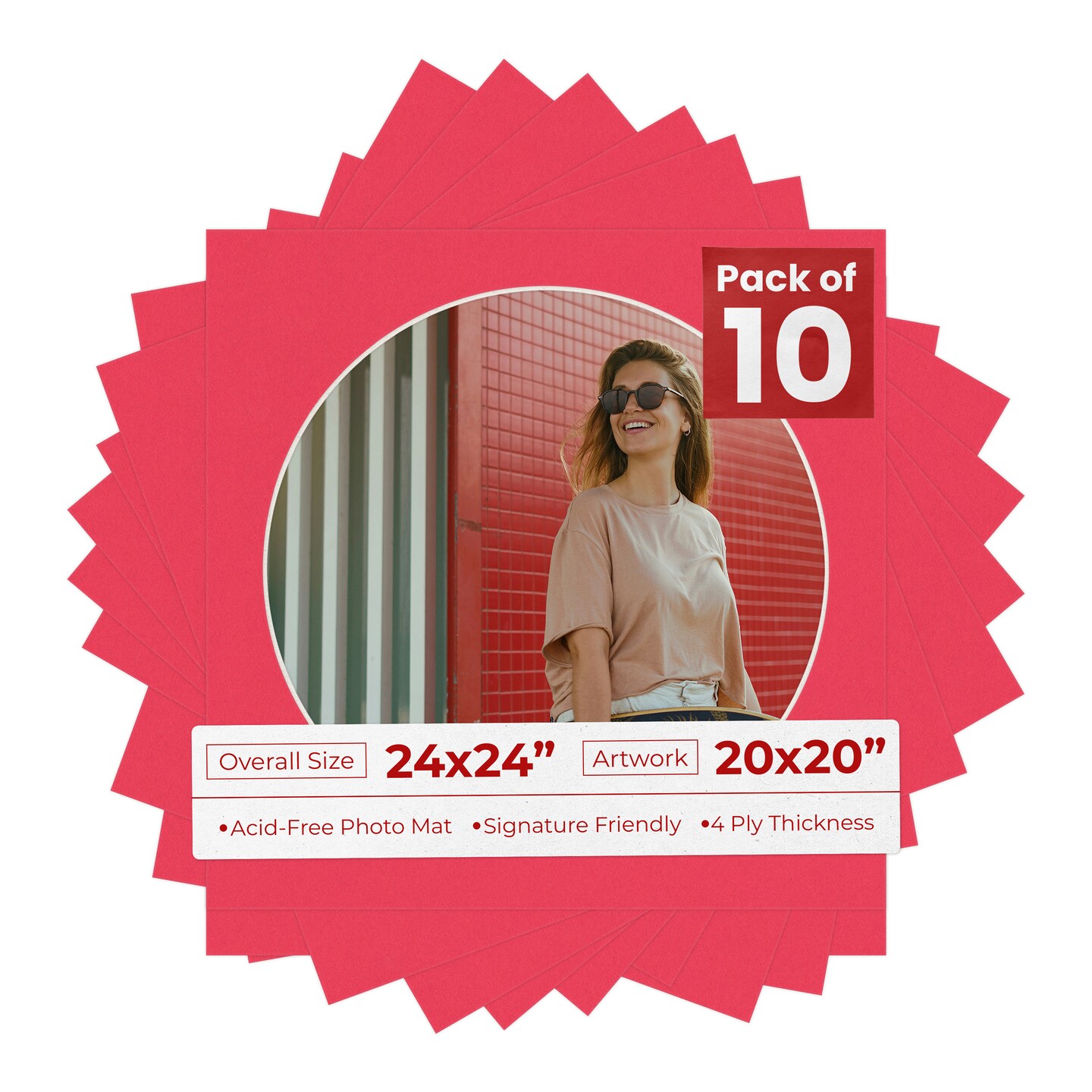 Cardinal Red Mat Board for 24x24 Frames - Circle Opening for 20x20 Photos