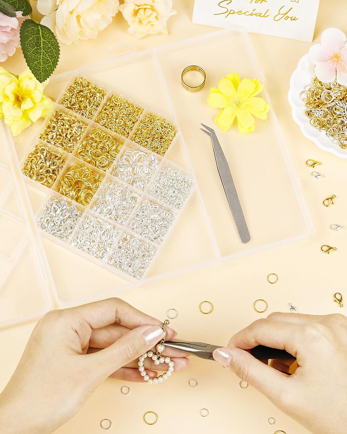 2400PCS Jewelry Jump Rings Kit – Gold & Silver Jump Rings, Lobster Clasps, Pliers, Tweezers & Opener for DIY Necklace, Bracelet, Earring Making & Jewelry Repair