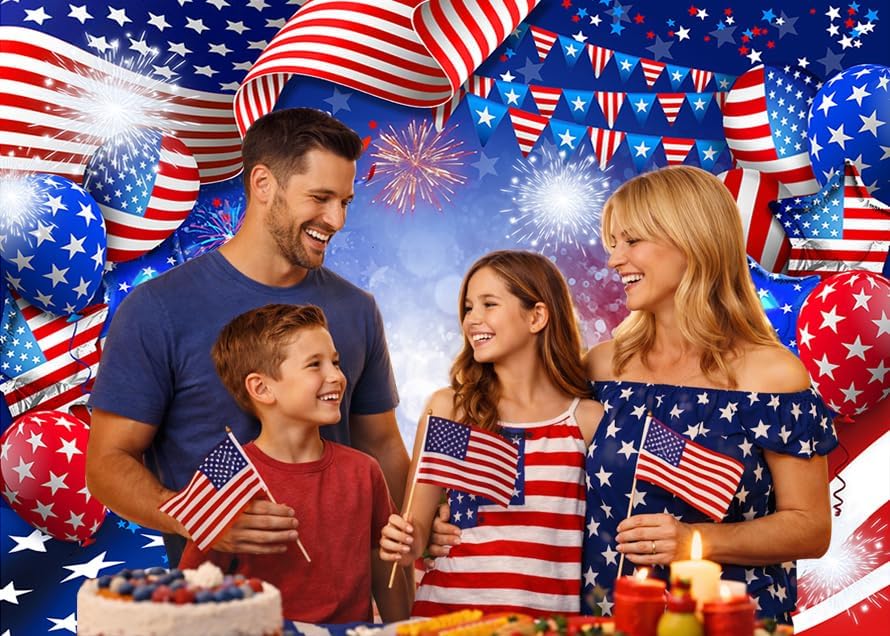 7x5ft Patriotic Backdrop for Photography American Flag and Balloon Veterans Day Background 4th of July Patriotic Party Decoration Photo Studio Booth Banner 300