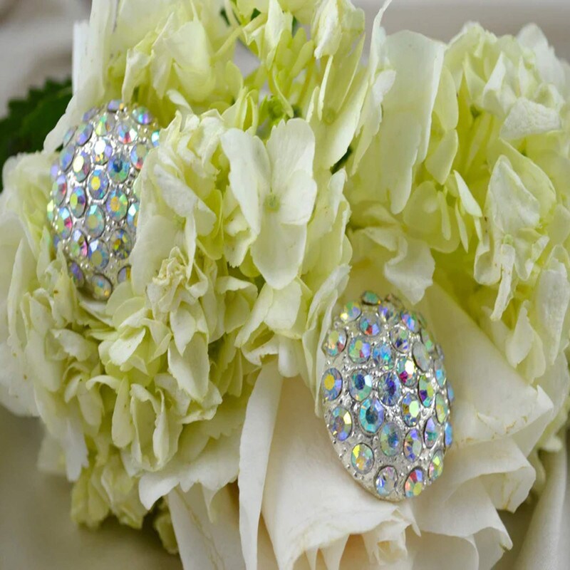 1 Pc Silver Dome Iridescent Rhinestone Shank Button 1.25" 32mm
