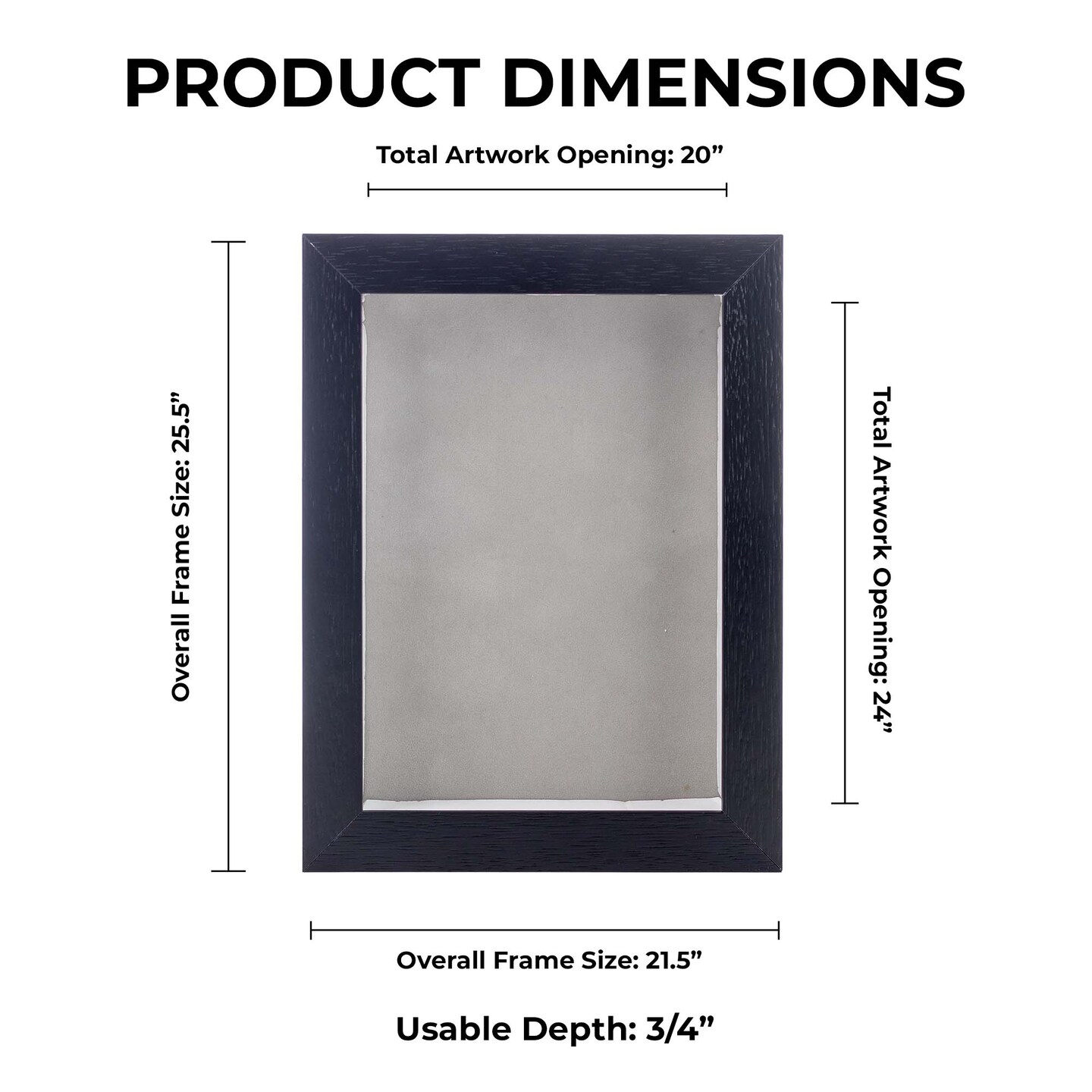 Black Wood Grain Shadow Box Frame with Acrylic Front - Light Brown Suede Backing, 30 Sizes