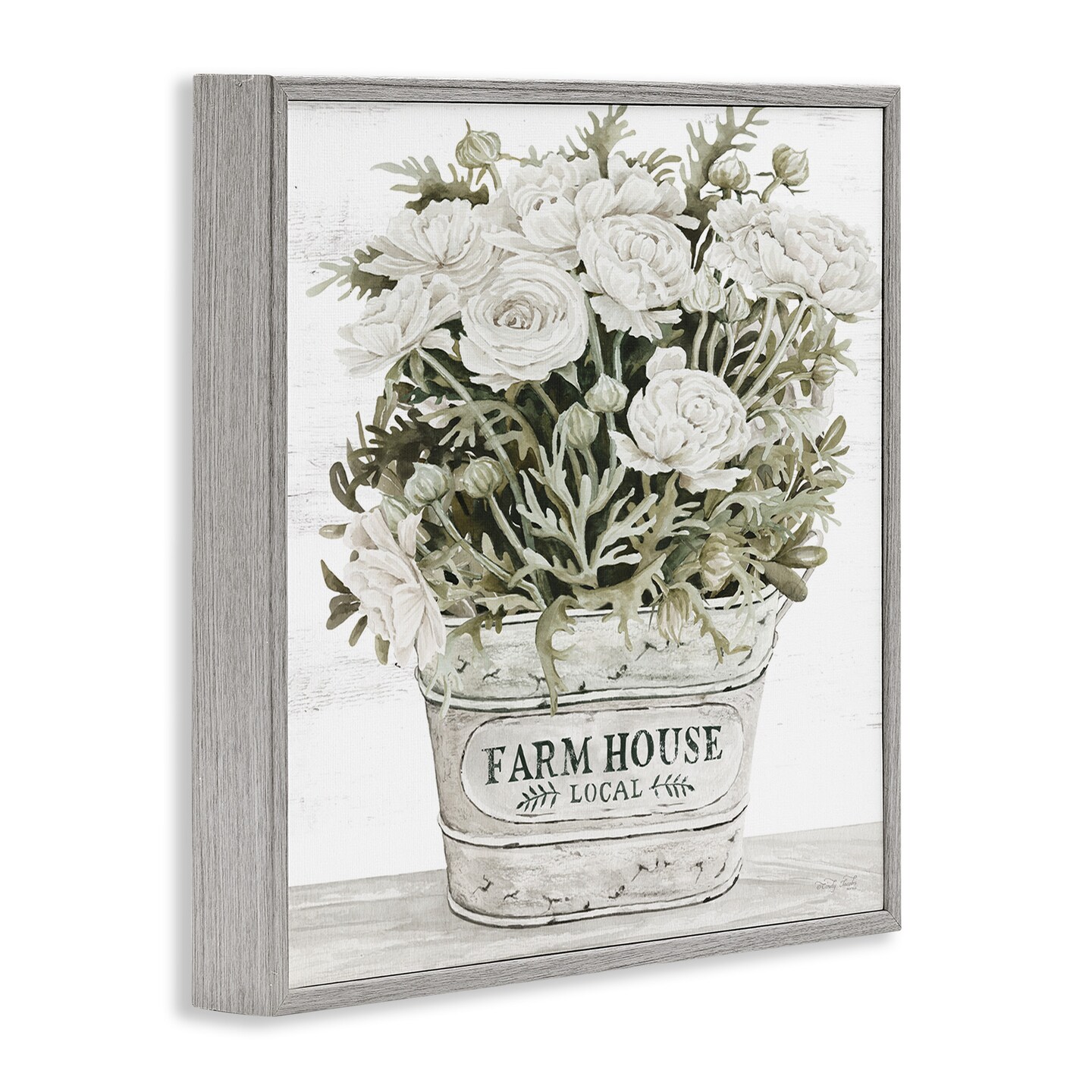 Stupell Industries Farmhouse Planter White Rose Blossoms Framed Giclee Art
