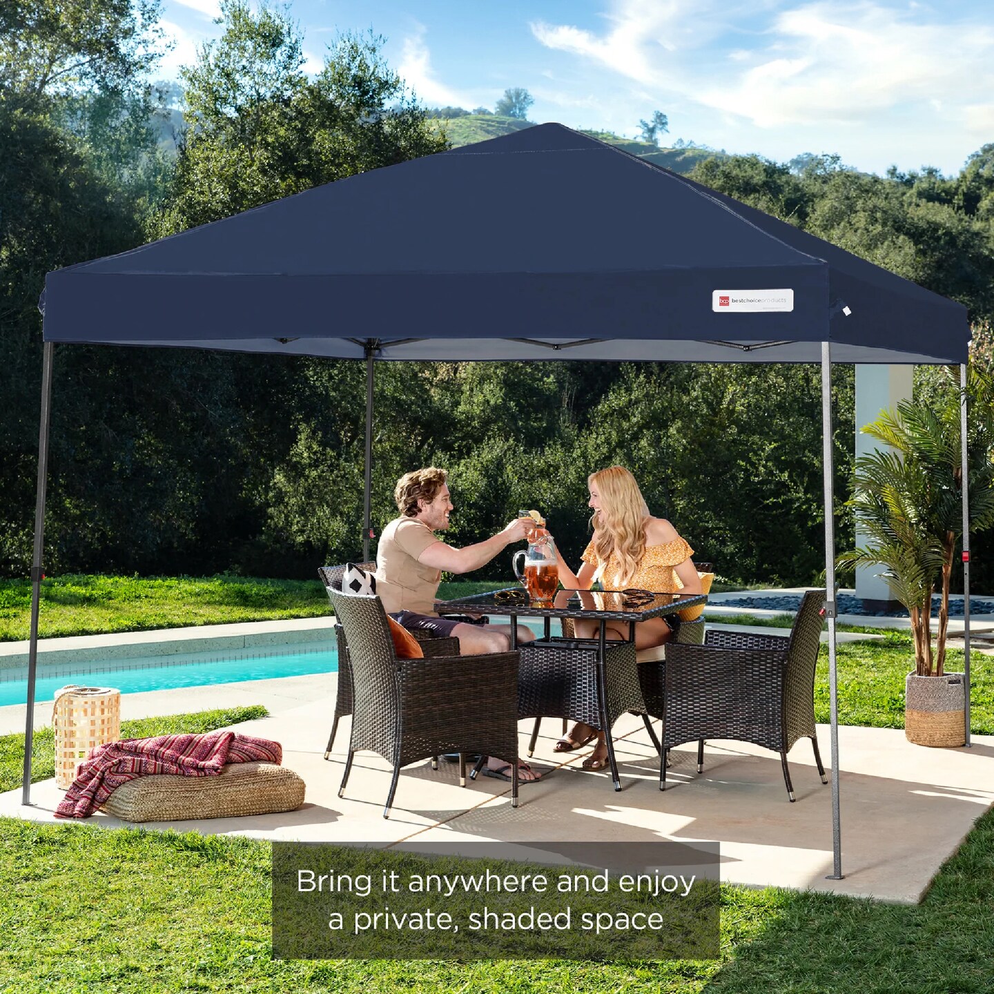Best Choice Products 10x10ft Easy Setup Pop Up Canopy w/ 1-Button Setup, Wheeled Case, 4 Weight Bags
