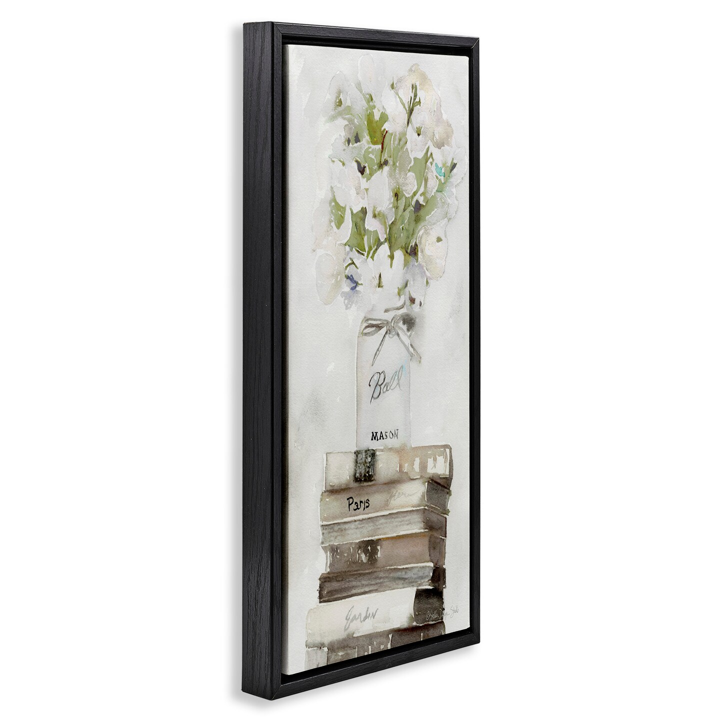 Stupell Industries White Florals on Distressed Books Framed Floater Canvas Wall Art