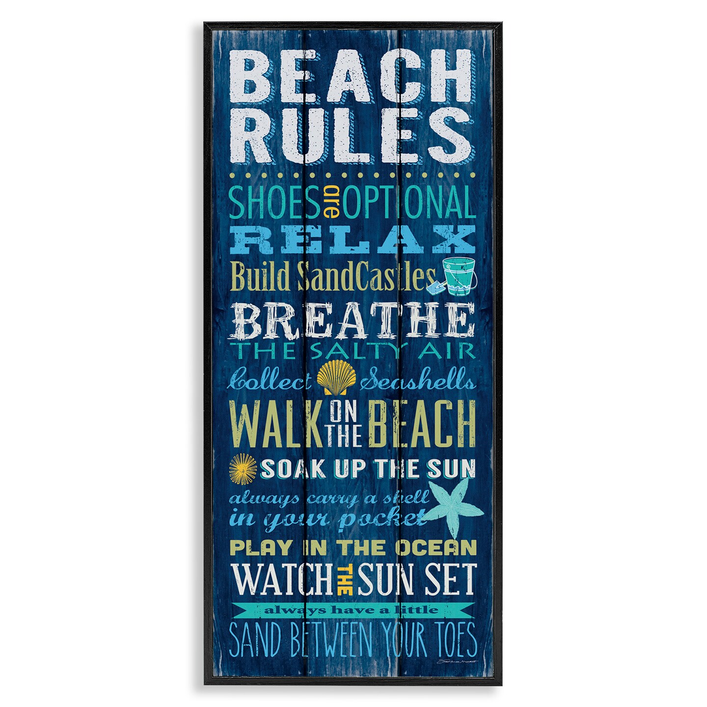 Stupell Industries Blue Planked Beach Rules Sign Framed Giclee Art