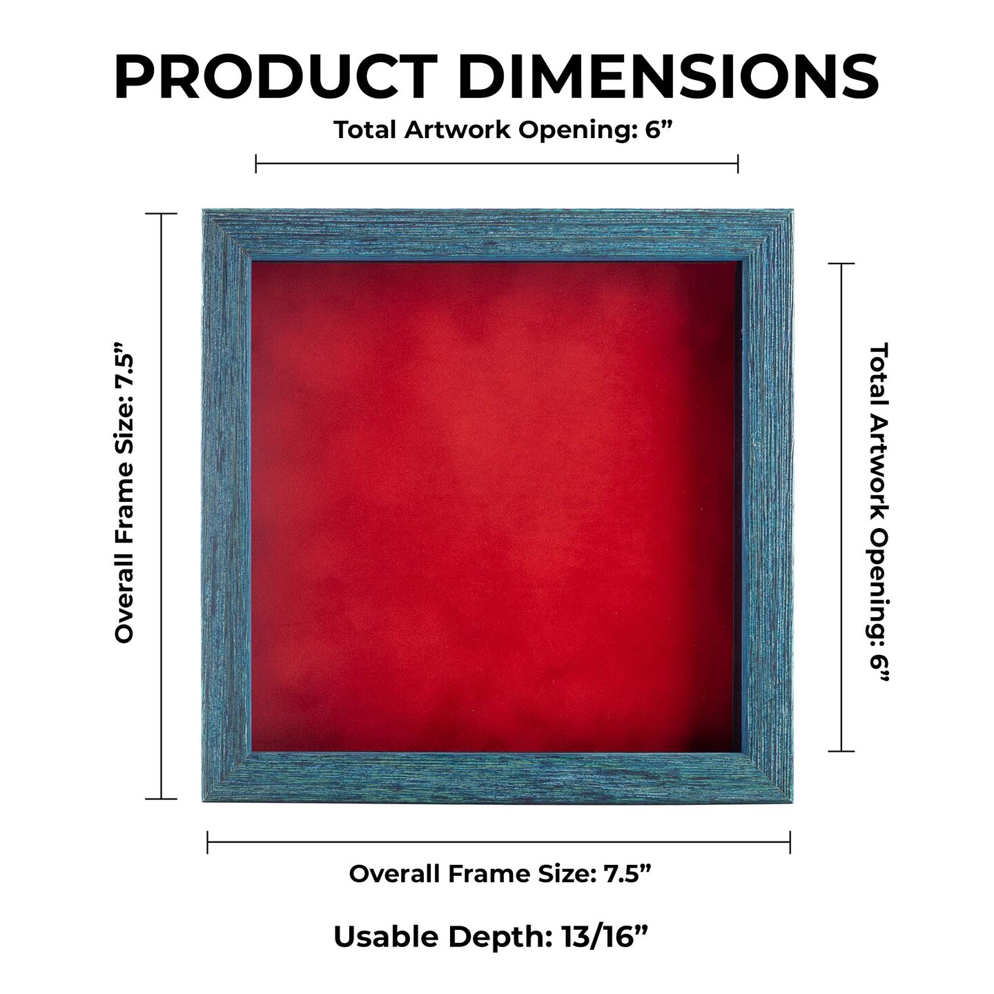 Rustic Blue Wood Shadow Box Frame with Acrylic Front - Red Suede Backing, 30 Sizes