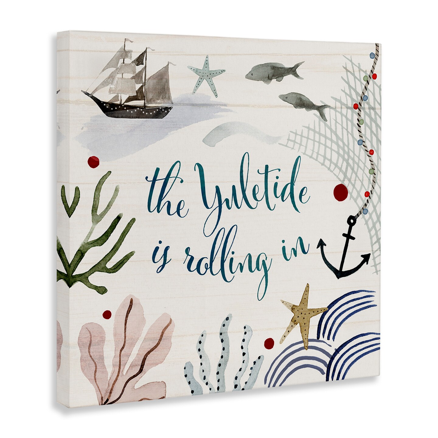 Stupell Industries Nautical Yuletide Christmas Phrase Canvas Wall Art