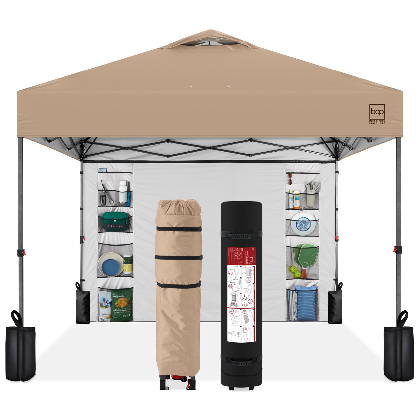 Best Choice Products 10x10ft Easy Setup Pop Up Canopy, Portable Tent w/ Side Wall, 1-Button Push, Case