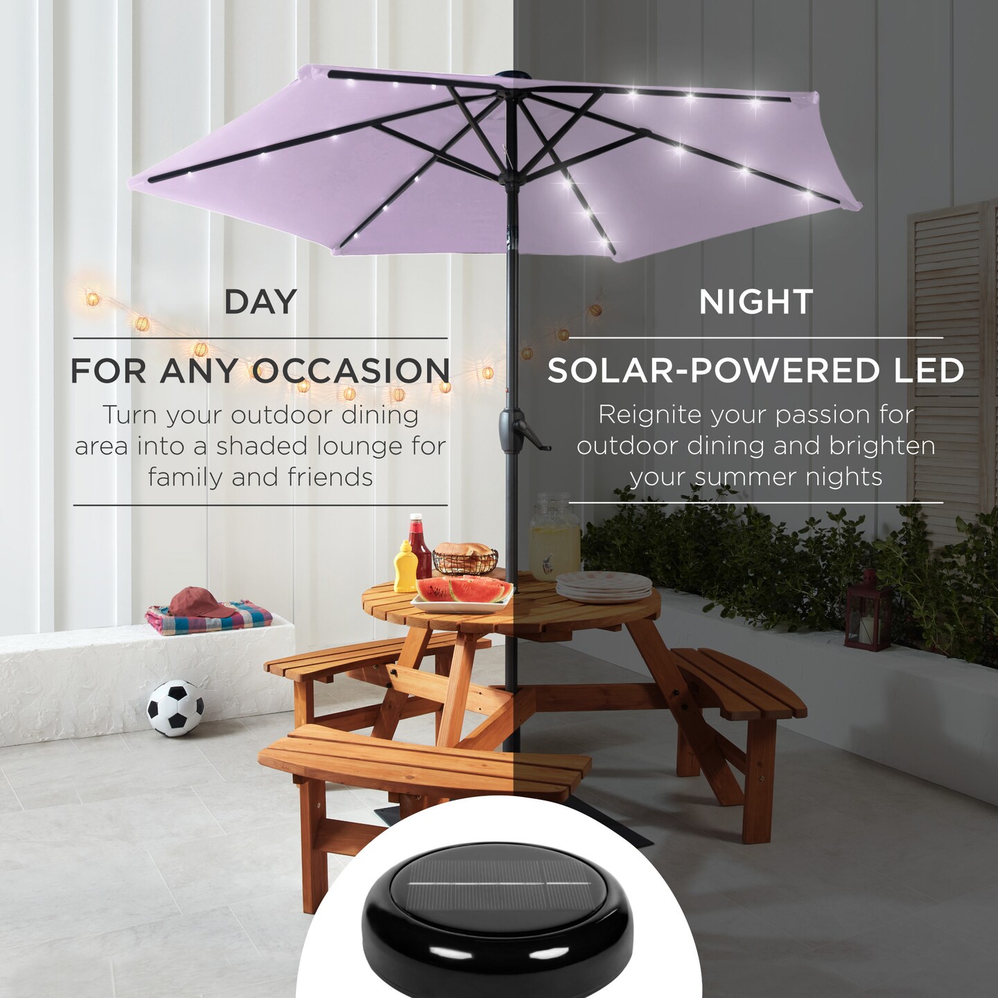 Best Choice Products 7.5ft Outdoor Solar Patio Umbrella for Deck, Pool w/ Tilt, Crank, LED Lights