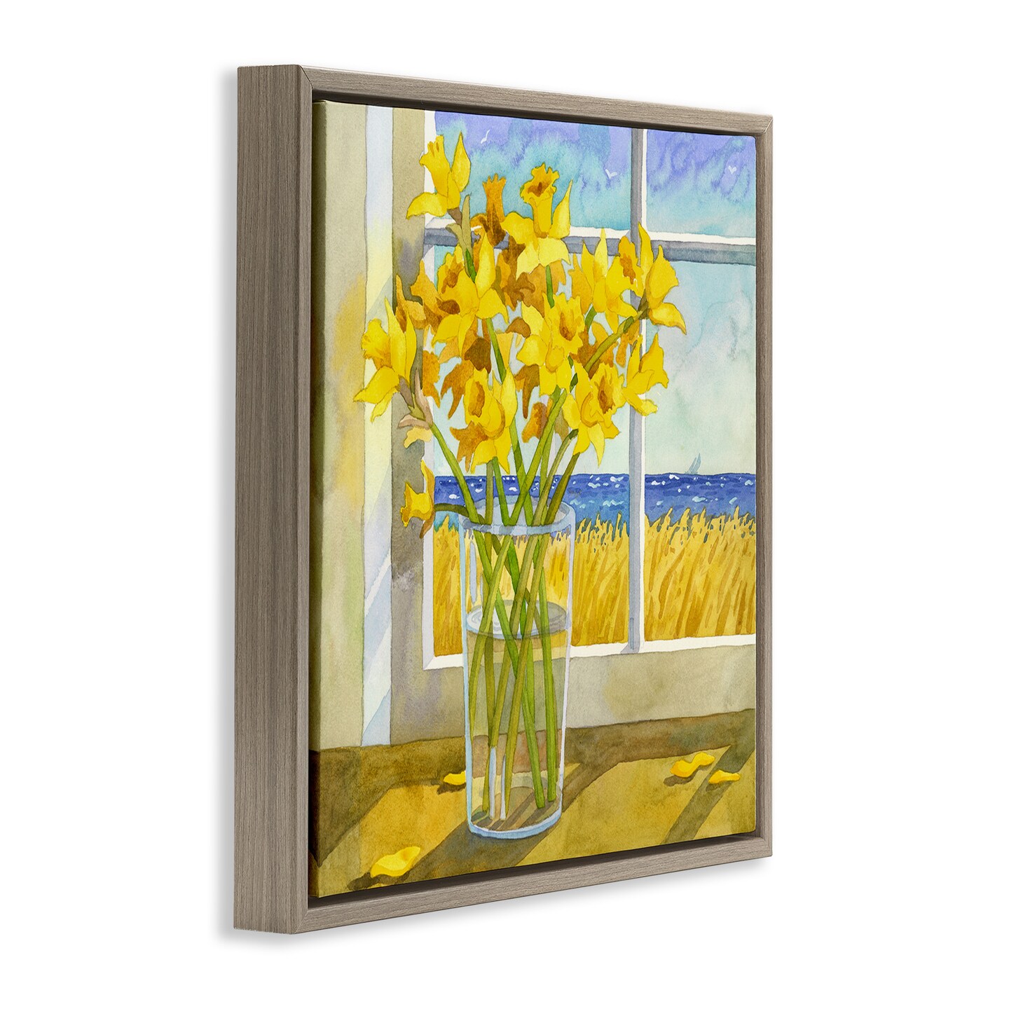Stupell Industries Daffodils in Seaside Window Framed Floater Canvas Wall Art