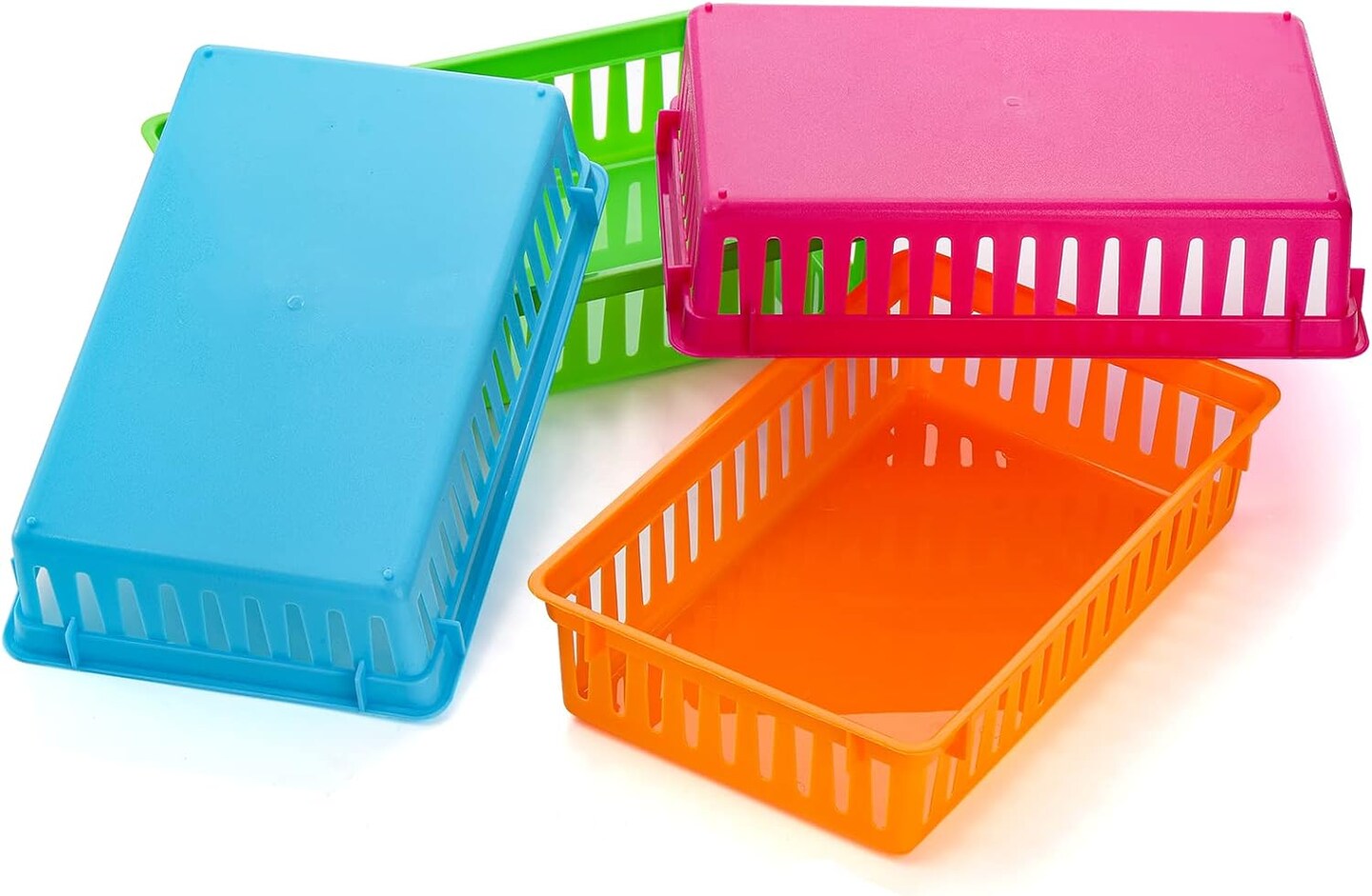 16 Pack Classroom Storage Baskets Bins, Small Plastic Organizer Basket, Colorful Storage Trays, Crayon Pencil Containers for Paper, Desk, Shelf, Home School Office, 10.2&#x22;L x 6.5&#x22;W x 2.4&#x22;H