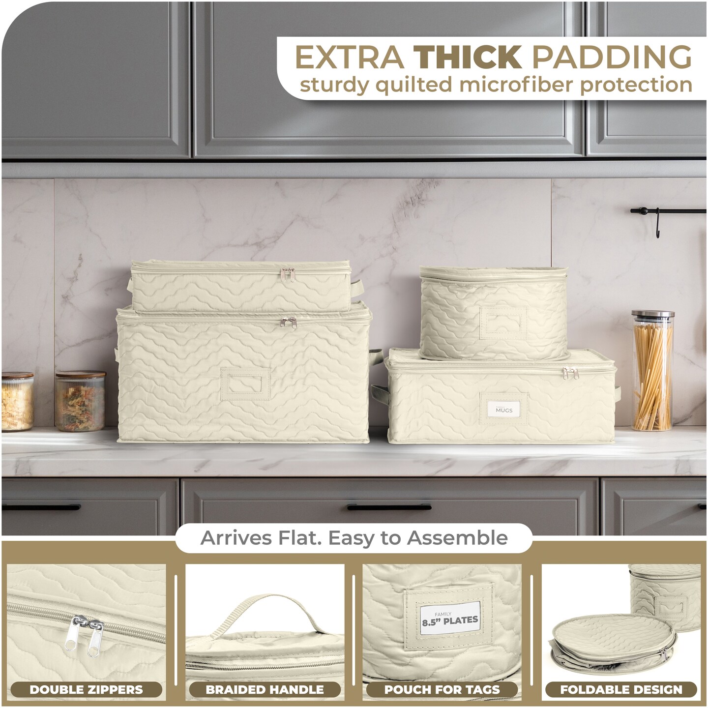 Sorbus China Storage Containers, 4 Stackable Quilted Dish Storage Container, Plate Organizer with Felt Plate Protector