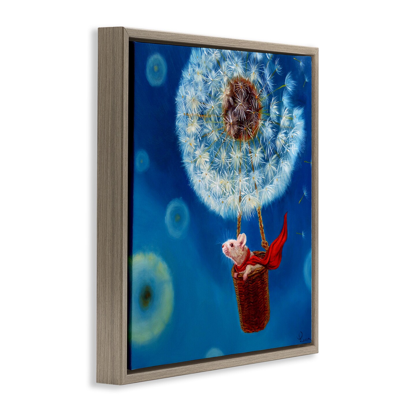 Stupell Industries Dandelion Hot Air Balloon Mouse Framed Floater Canvas Wall Art